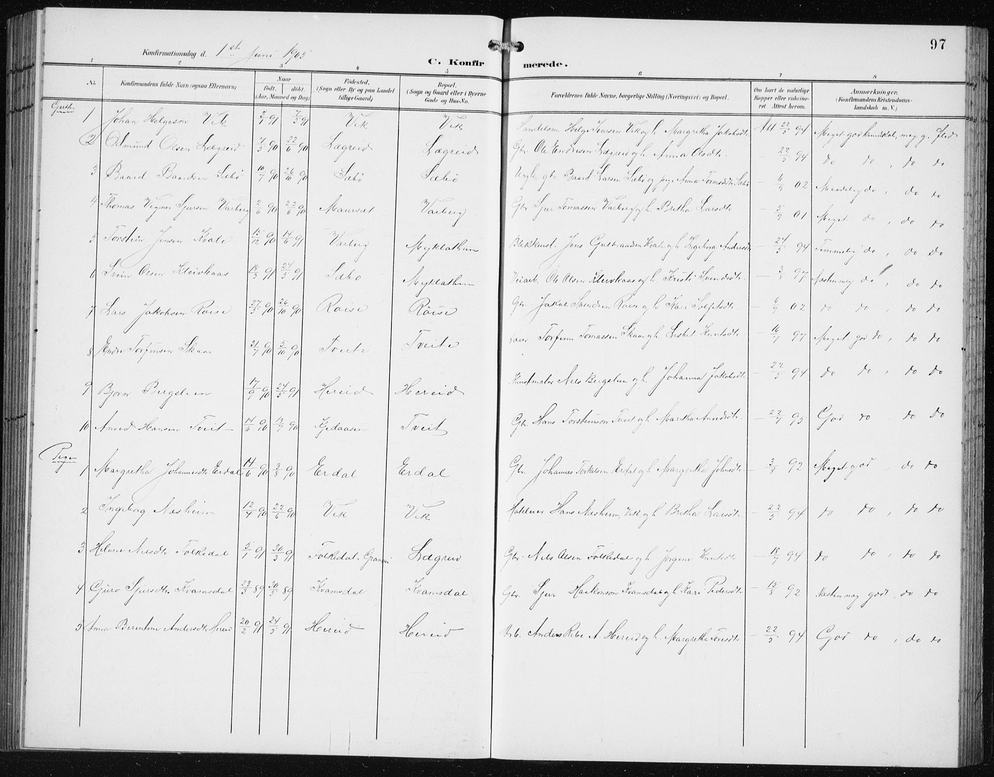 Ullensvang sokneprestembete, SAB/A-78701/H/Hab: Parish register (copy) no. C  3, 1899-1932, p. 97