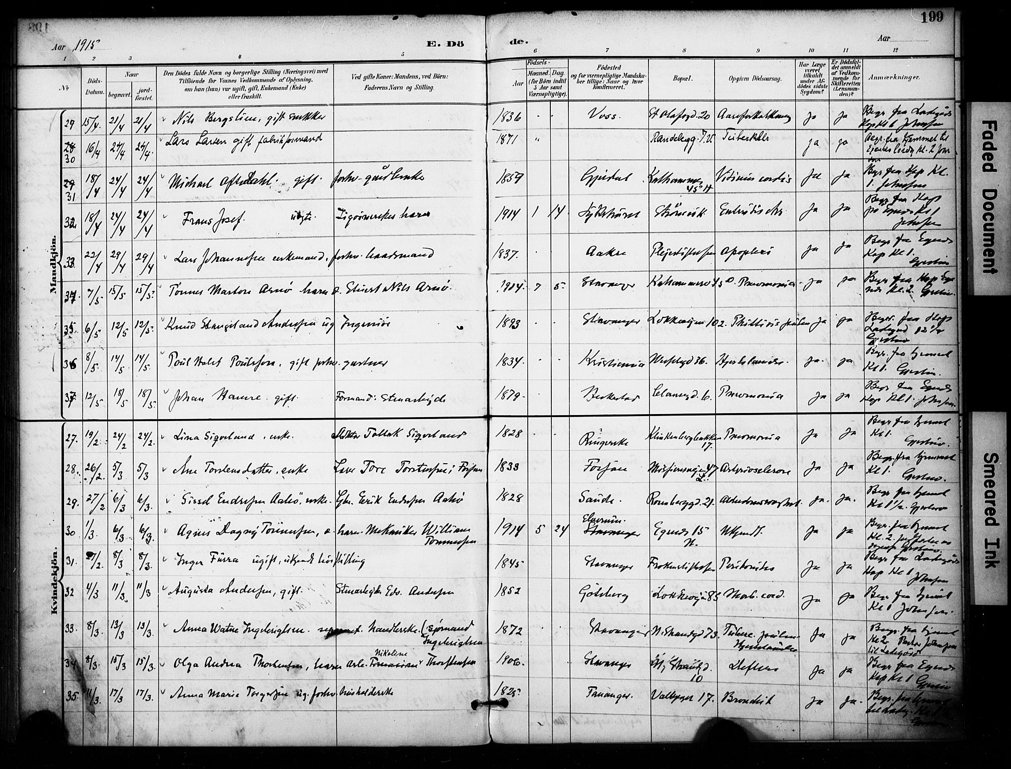 Domkirken sokneprestkontor, SAST/A-101812/001/30/30BA/L0032: Parish register (official) no. A 31, 1896-1917, p. 199