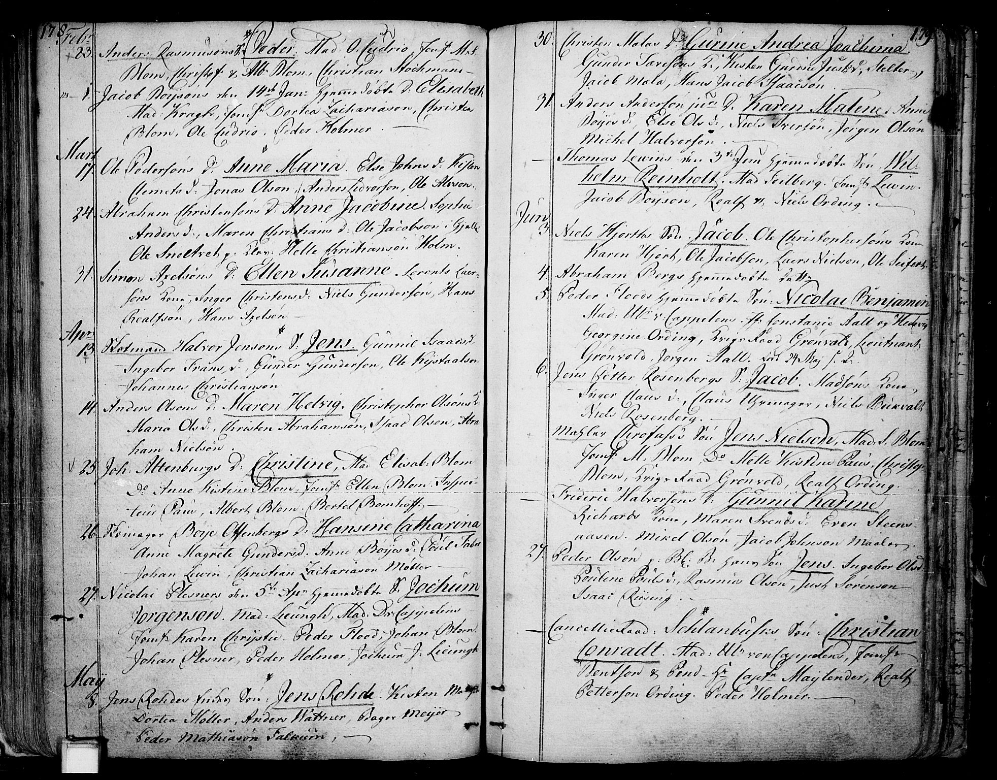 Skien kirkebøker, SAKO/A-302/F/Fa/L0004: Parish register (official) no. 4, 1792-1814, p. 178-179