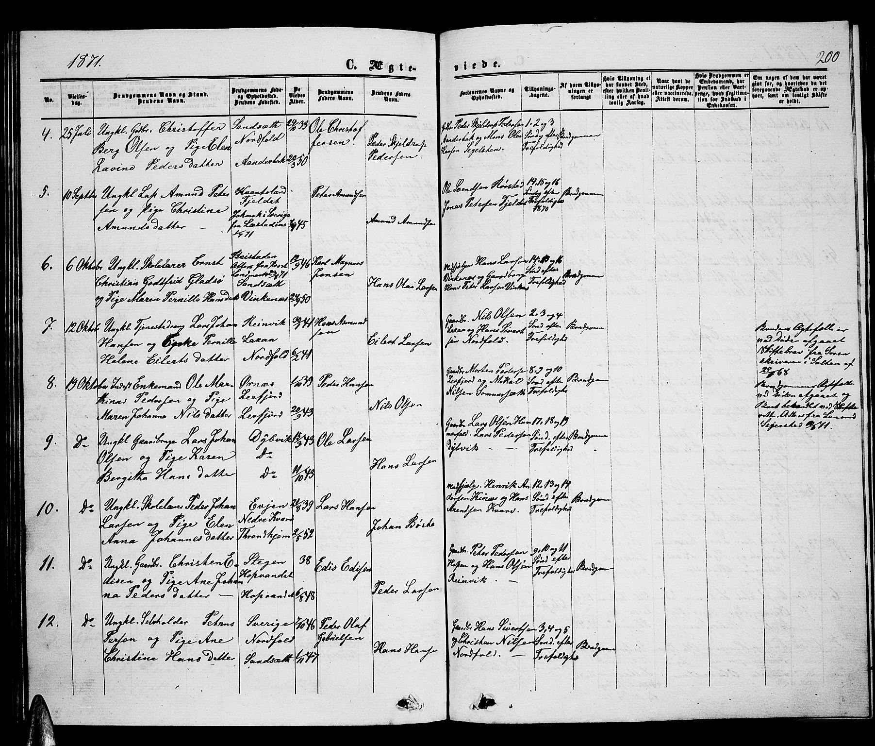 Ministerialprotokoller, klokkerbøker og fødselsregistre - Nordland, AV/SAT-A-1459/853/L0775: Parish register (copy) no. 853C03, 1859-1877, p. 200