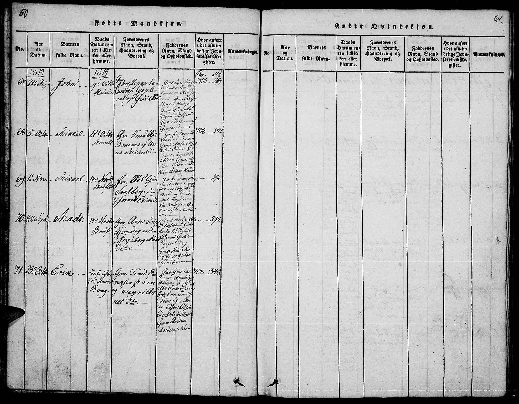 Sør-Aurdal prestekontor, SAH/PREST-128/H/Ha/Hab/L0001: Parish register (copy) no. 1, 1815-1826, p. 60-61