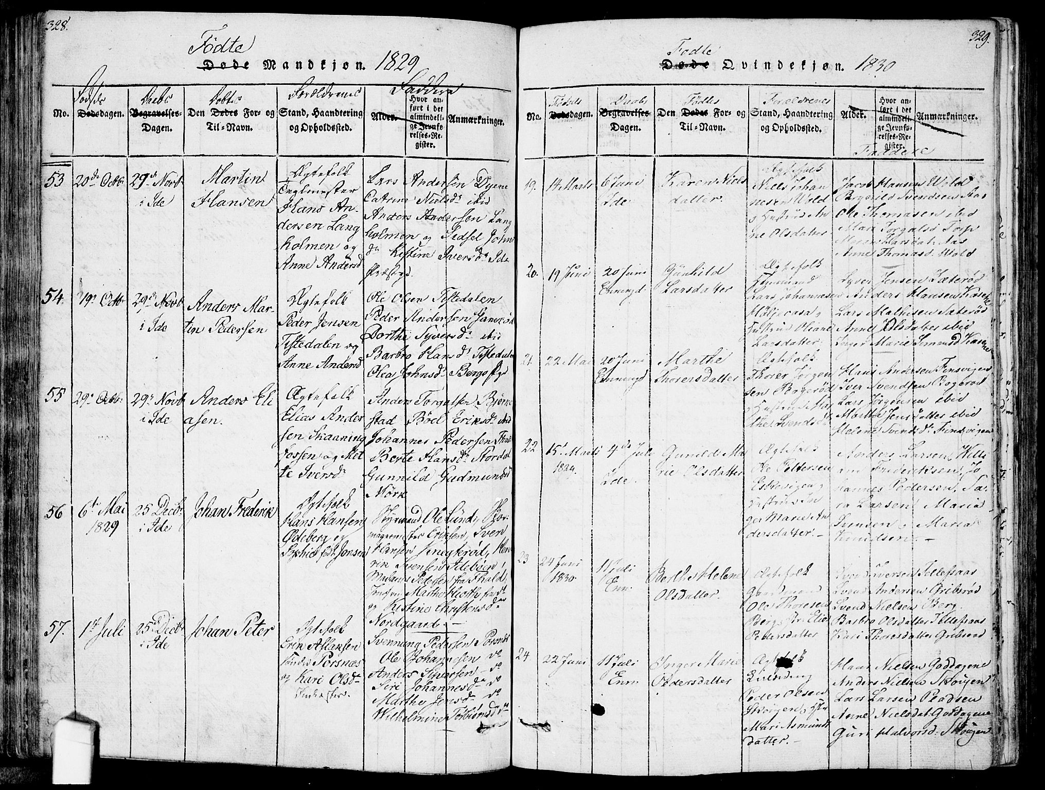 Idd prestekontor Kirkebøker, AV/SAO-A-10911/F/Fc/L0002: Parish register (official) no. III 2, 1815-1831, p. 328-329