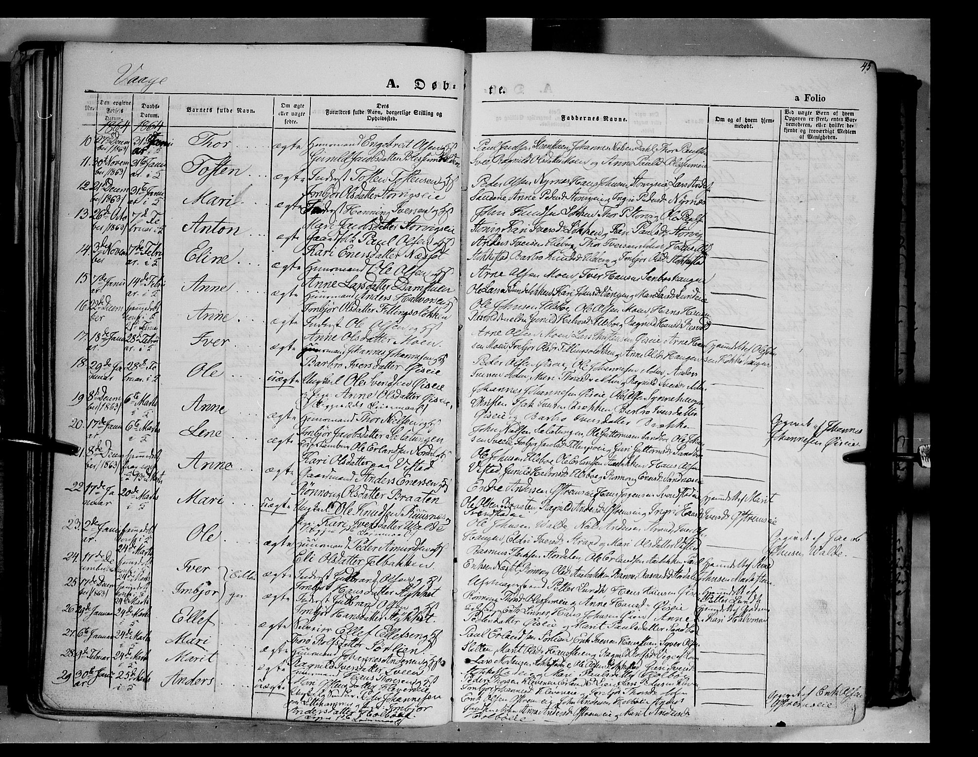 Vågå prestekontor, AV/SAH-PREST-076/H/Ha/Haa/L0006: Parish register (official) no. 6 /1, 1856-1872, p. 45