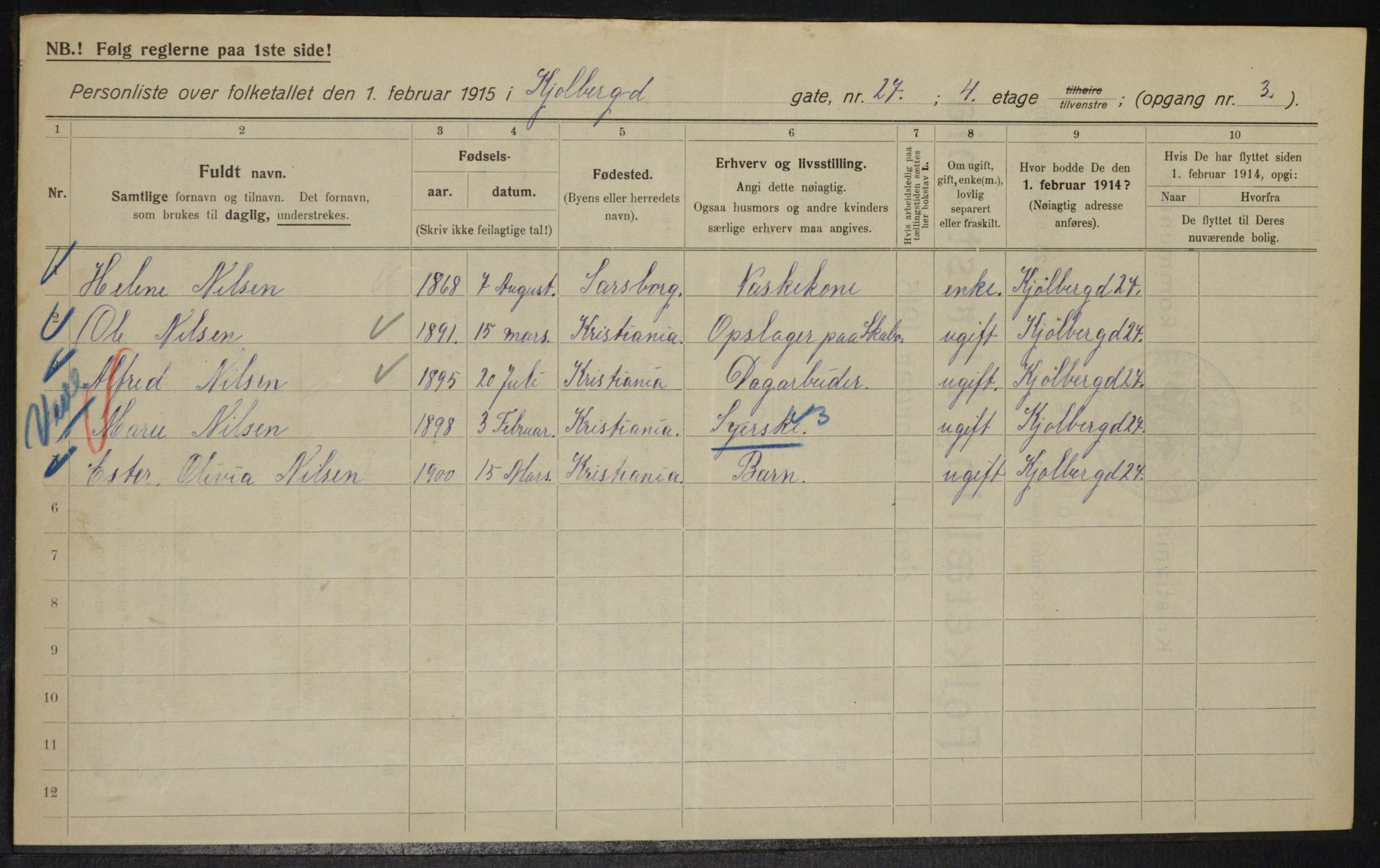 OBA, Municipal Census 1915 for Kristiania, 1915, p. 51377