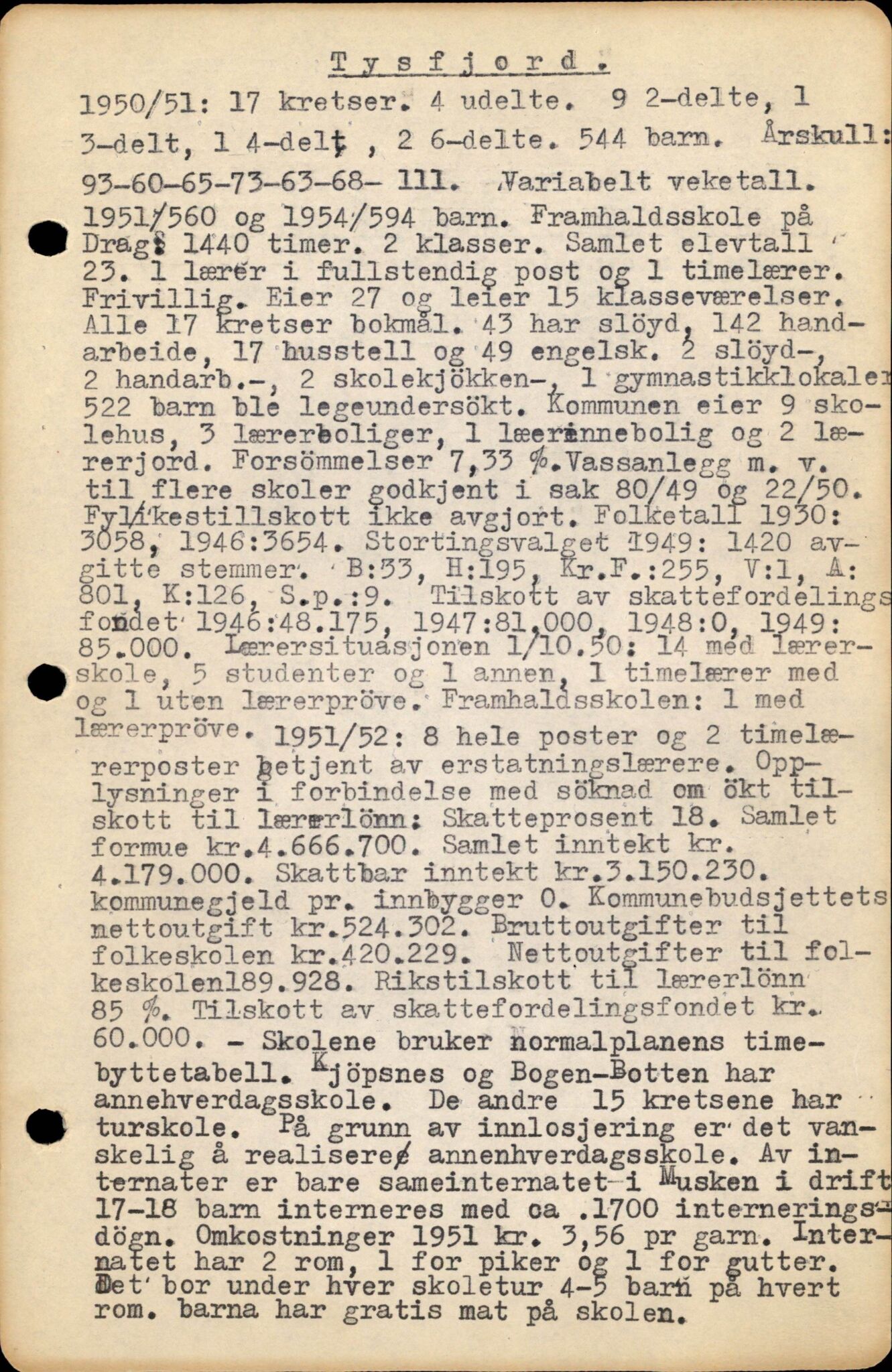 Nordland Fylkeskommune. Fylkesskolestyre, AIN/NFK-10-123/F/Fa/L0009: Tysfjord, Valberg, Vefsen, Vega, Velfjord, Vevelstad, Vågan og Øksnes, 1950-1960