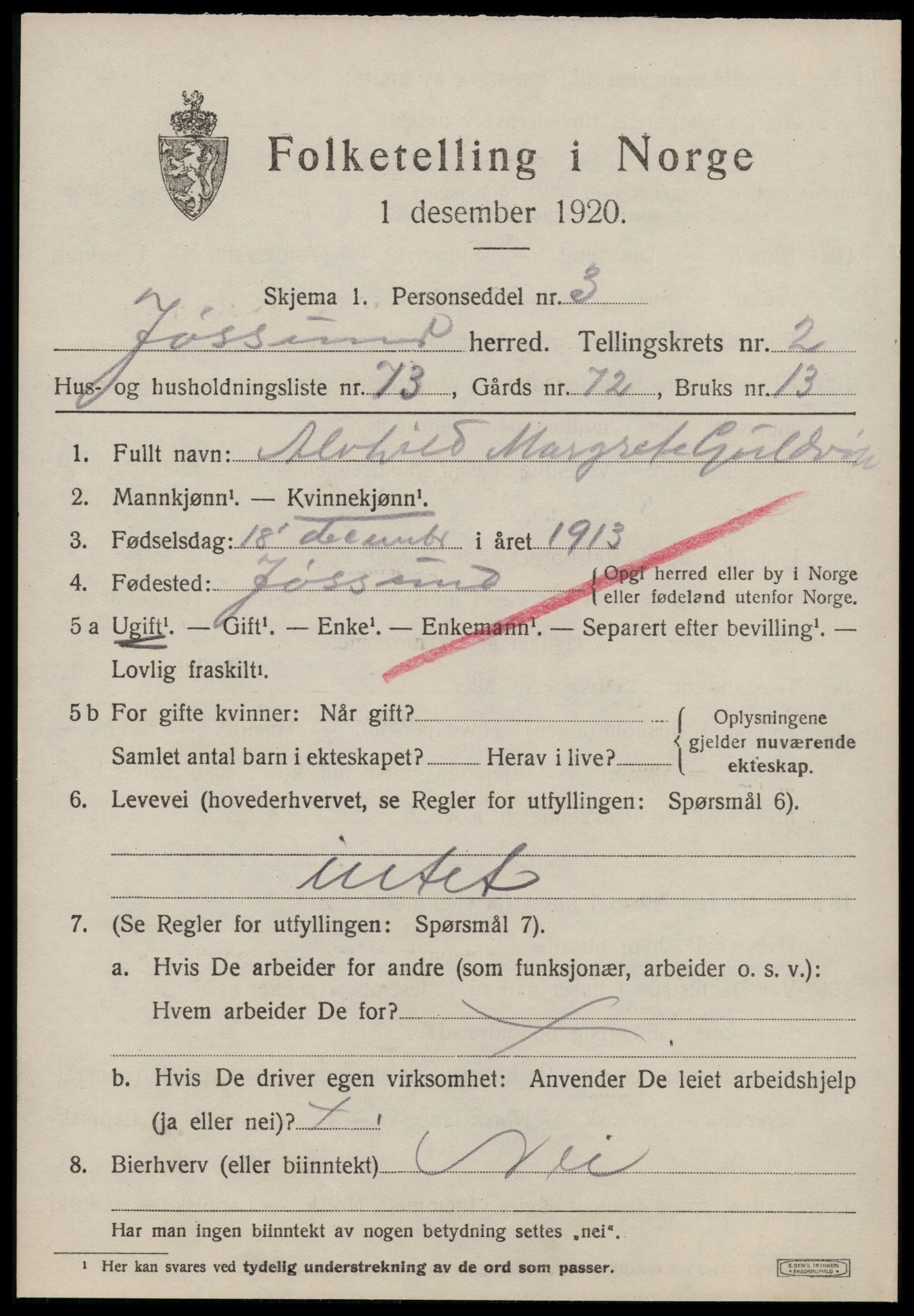 SAT, 1920 census for Jøssund, 1920, p. 2154