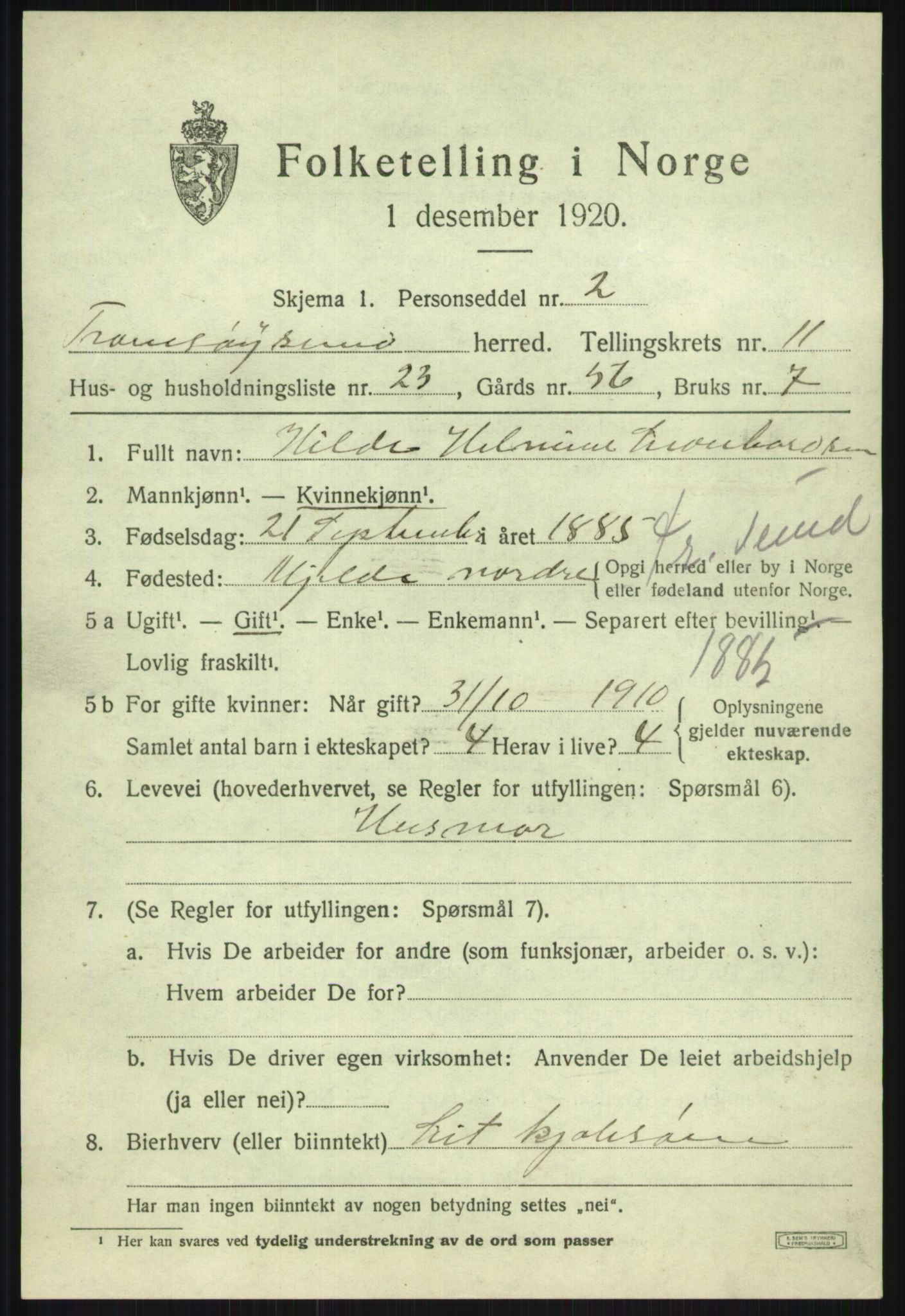 SATØ, 1920 census for Tromsøysund, 1920, p. 7482