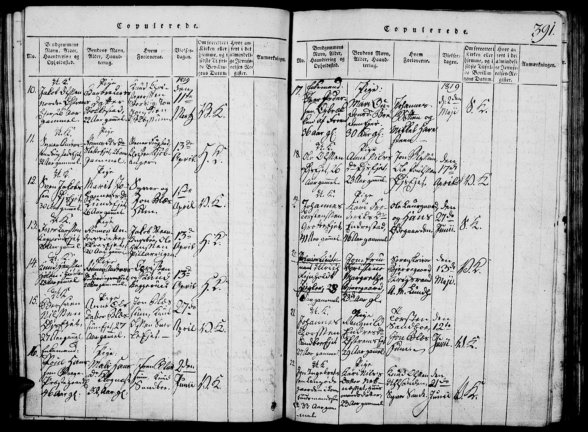 Vågå prestekontor, SAH/PREST-076/H/Ha/Hab/L0001: Parish register (copy) no. 1, 1815-1827, p. 390-391