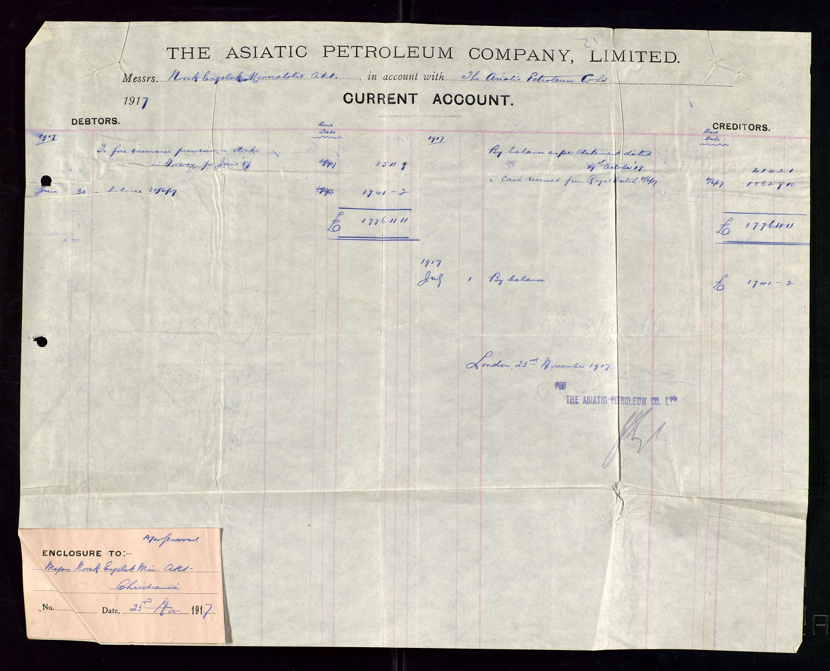 Pa 1521 - A/S Norske Shell, AV/SAST-A-101915/E/Ea/Eaa/L0001: Sjefskorrespondanse, 1917, p. 74