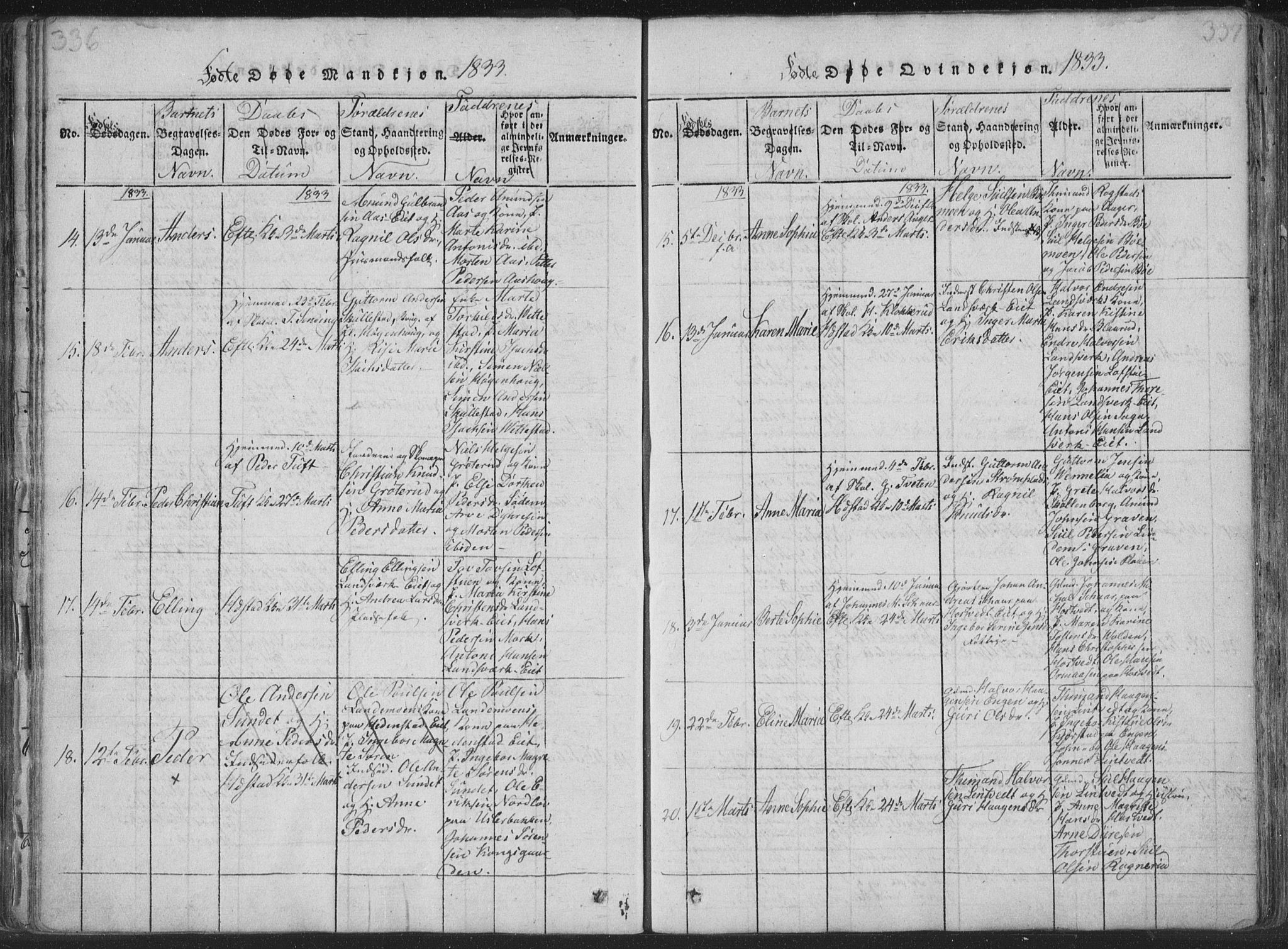 Sandsvær kirkebøker, AV/SAKO-A-244/F/Fa/L0004: Parish register (official) no. I 4, 1817-1839, p. 336-337