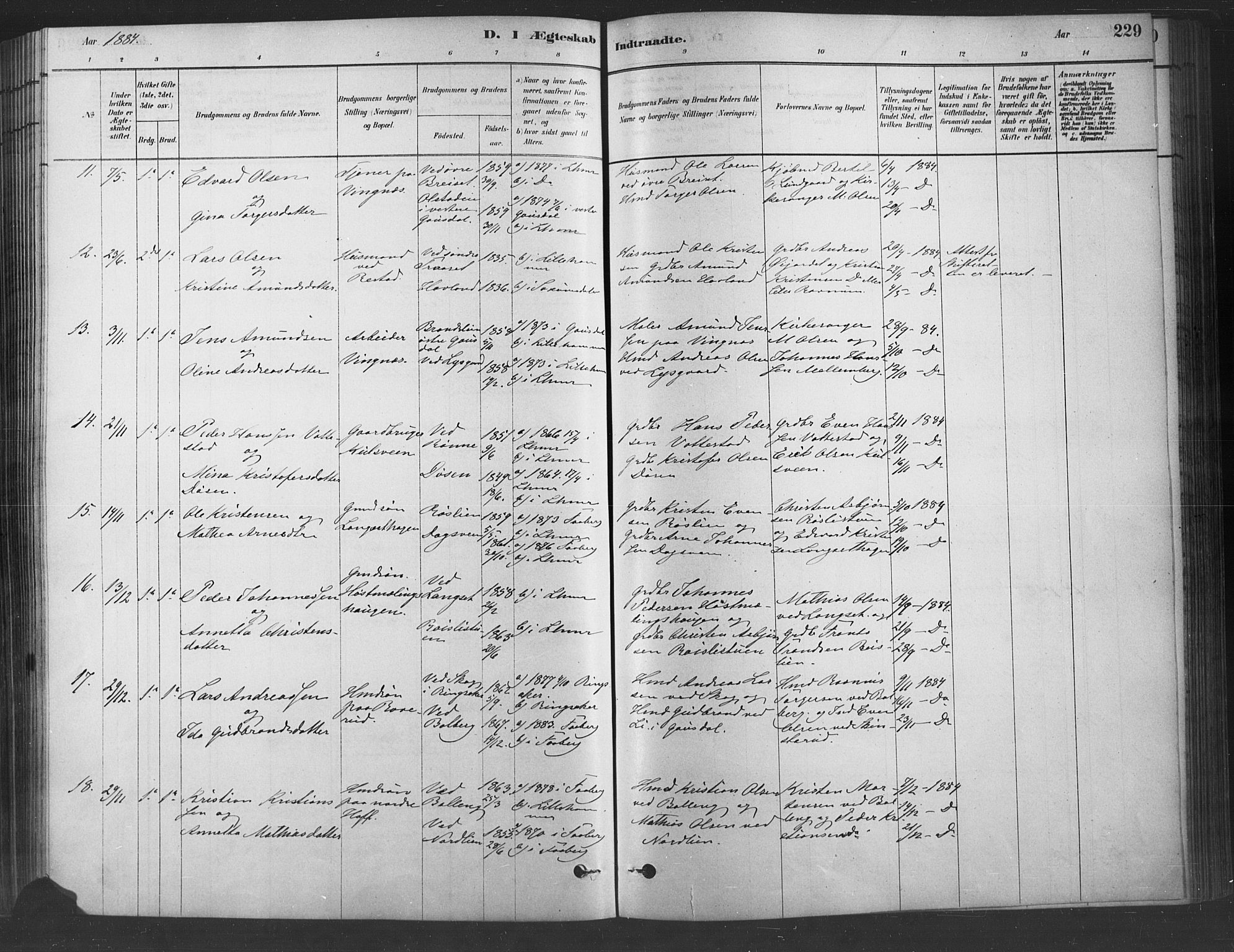 Fåberg prestekontor, SAH/PREST-086/H/Ha/Haa/L0009: Parish register (official) no. 9, 1879-1898, p. 229