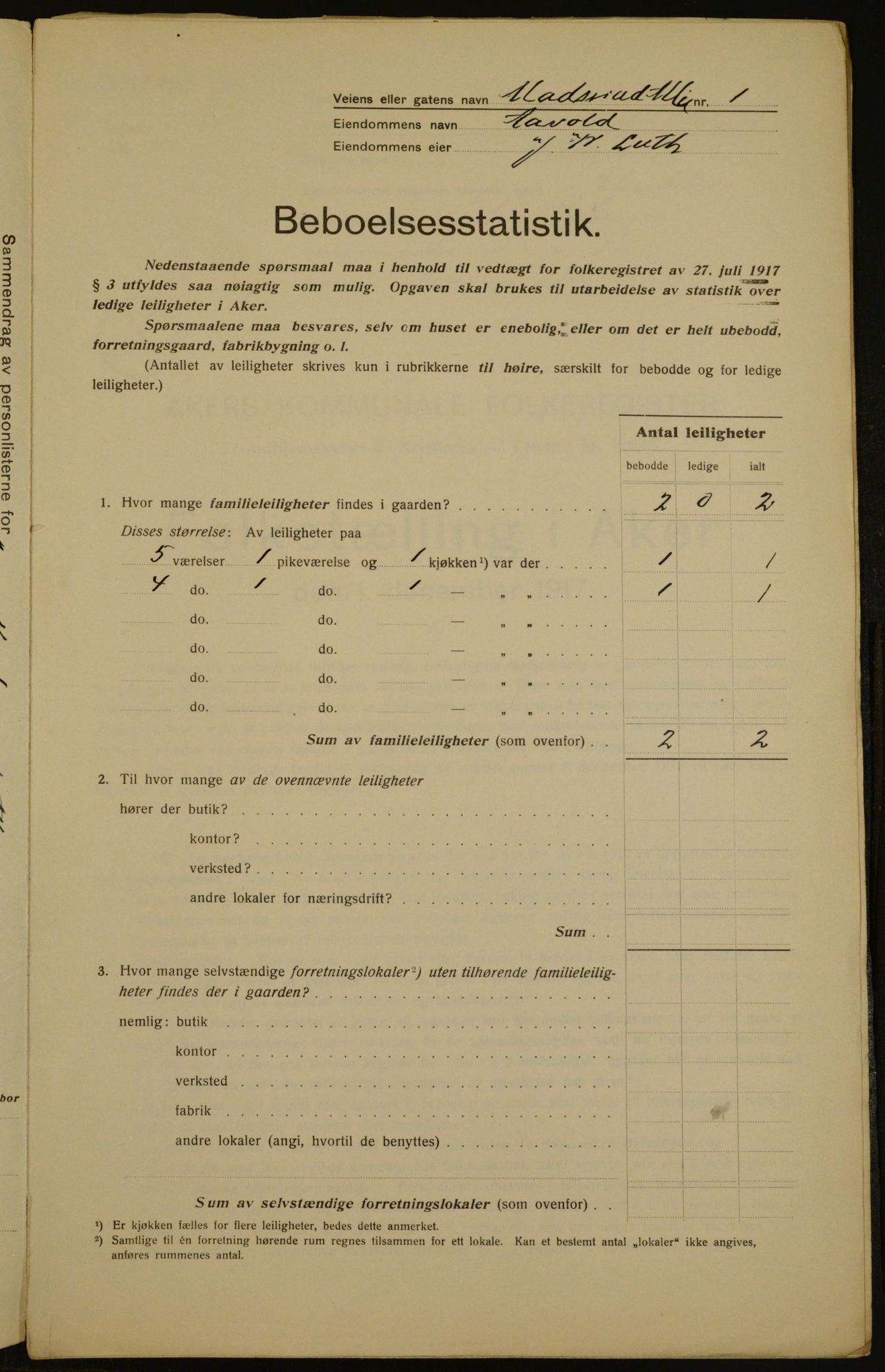 OBA, Municipal Census 1917 for Aker, 1917, p. 5545