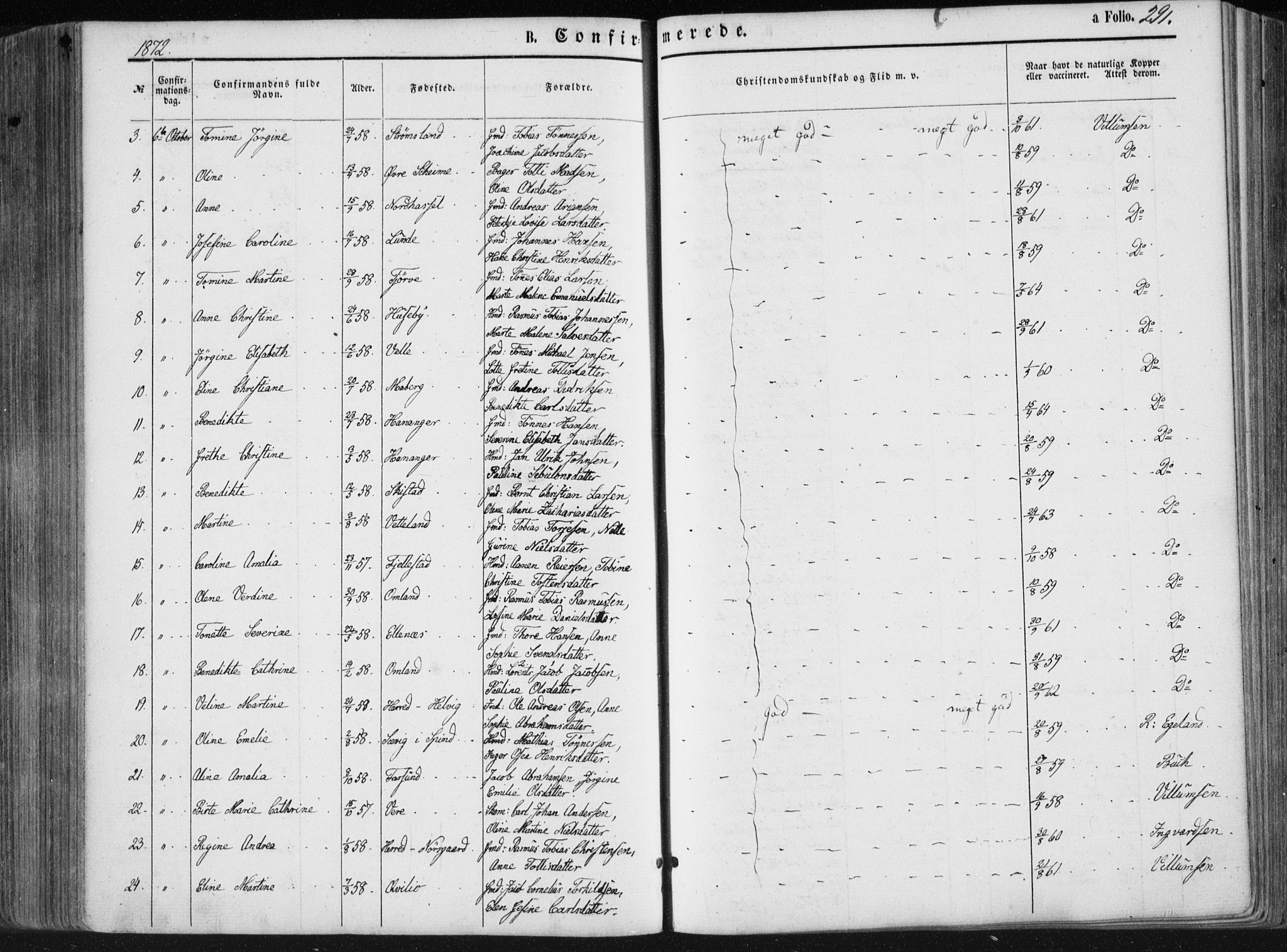 Lista sokneprestkontor, AV/SAK-1111-0027/F/Fa/L0011: Parish register (official) no. A 11, 1861-1878, p. 291