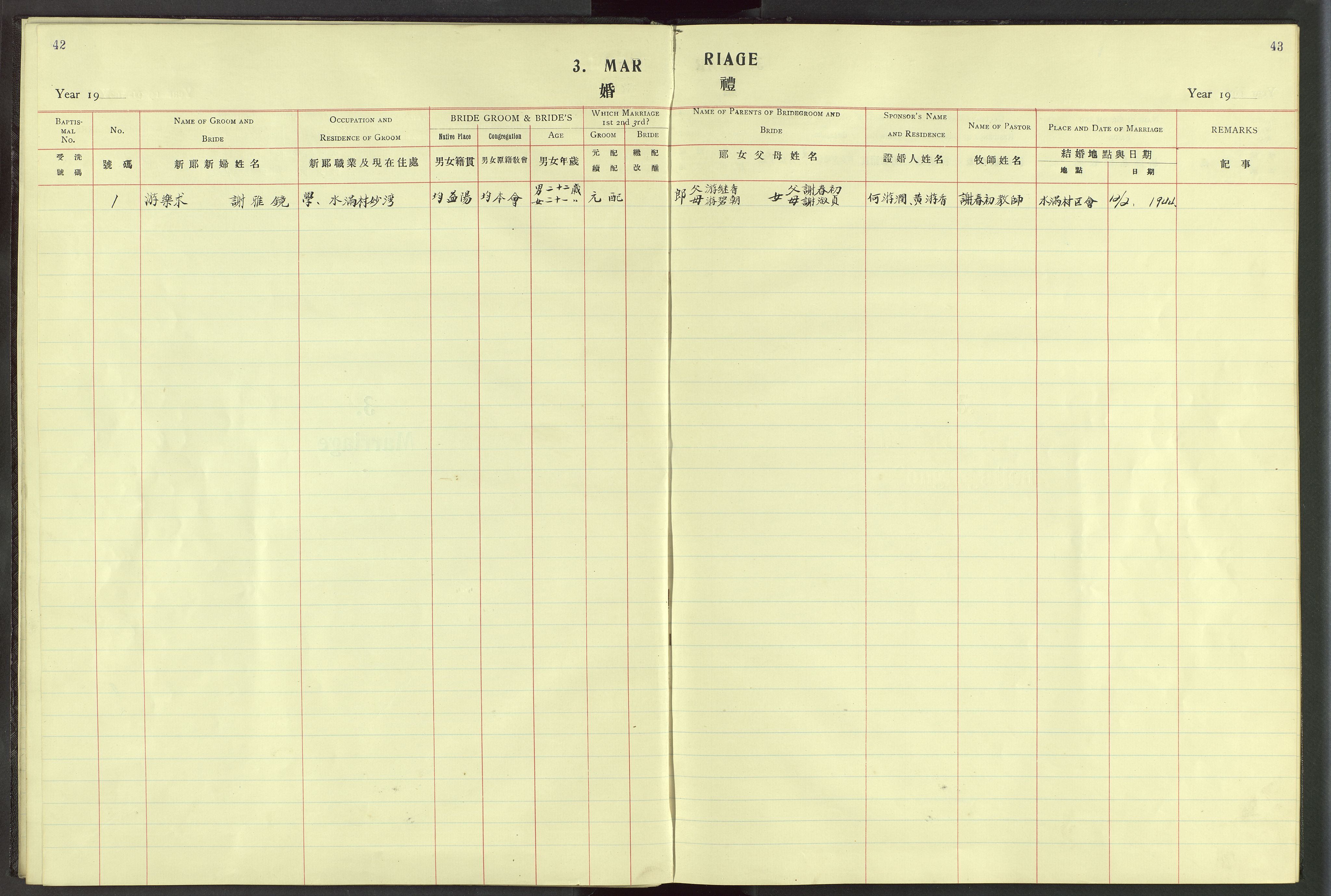 Det Norske Misjonsselskap - utland - Kina (Hunan), VID/MA-A-1065/Dm/L0024: Parish register (official) no. 62, 1931-1948, p. 42-43