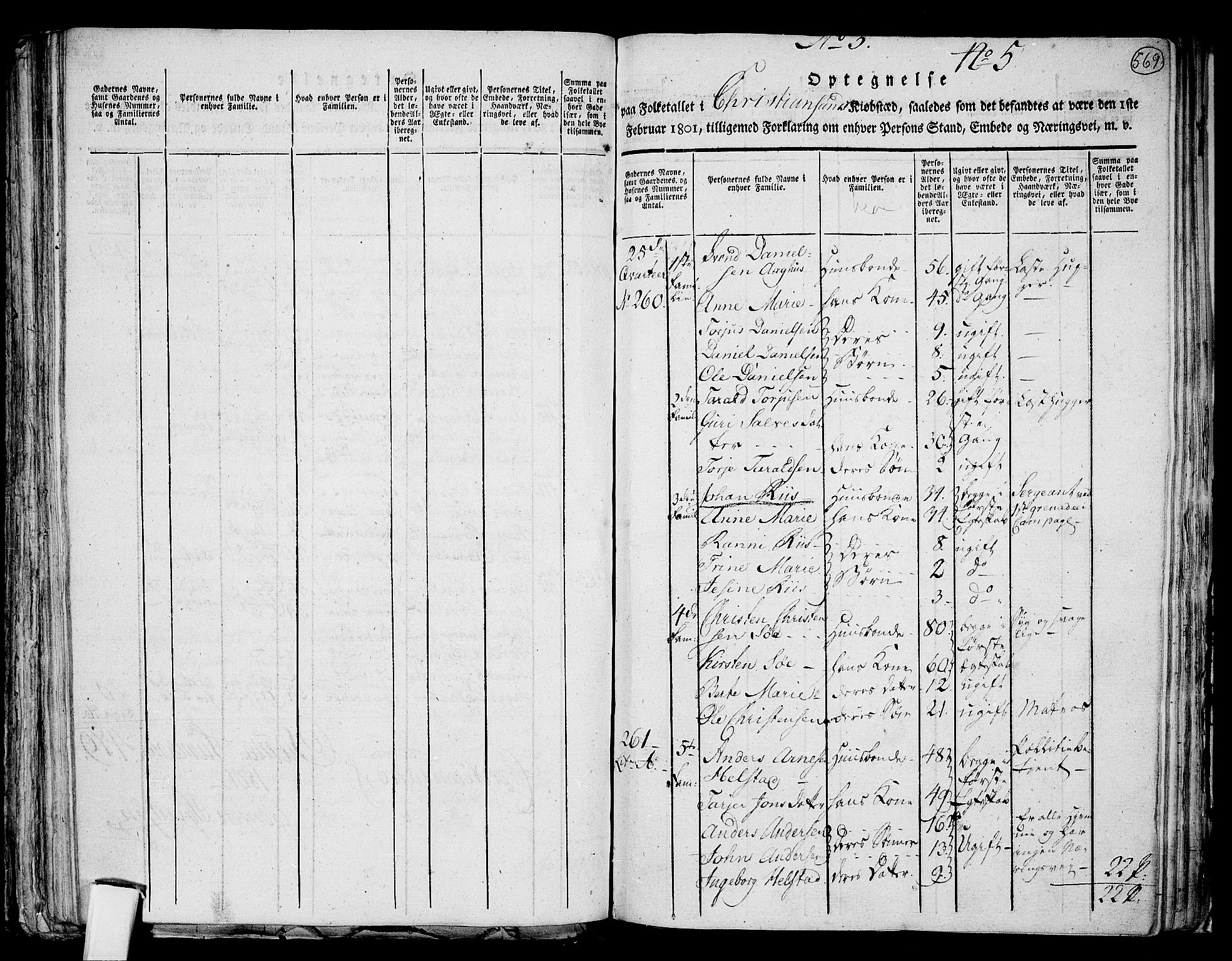 RA, 1801 census for 1001P Kristiansand, 1801, p. 568b-569a