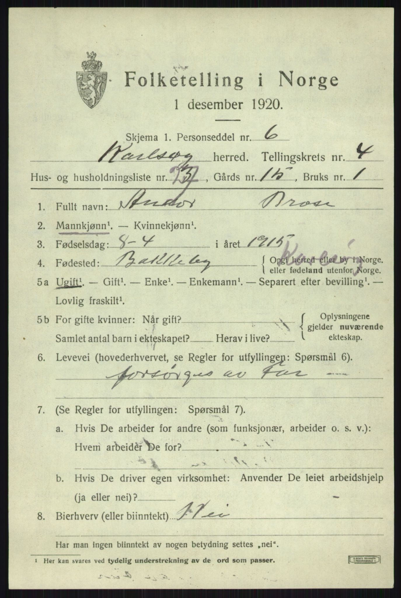 SATØ, 1920 census for Karlsøy, 1920, p. 2049