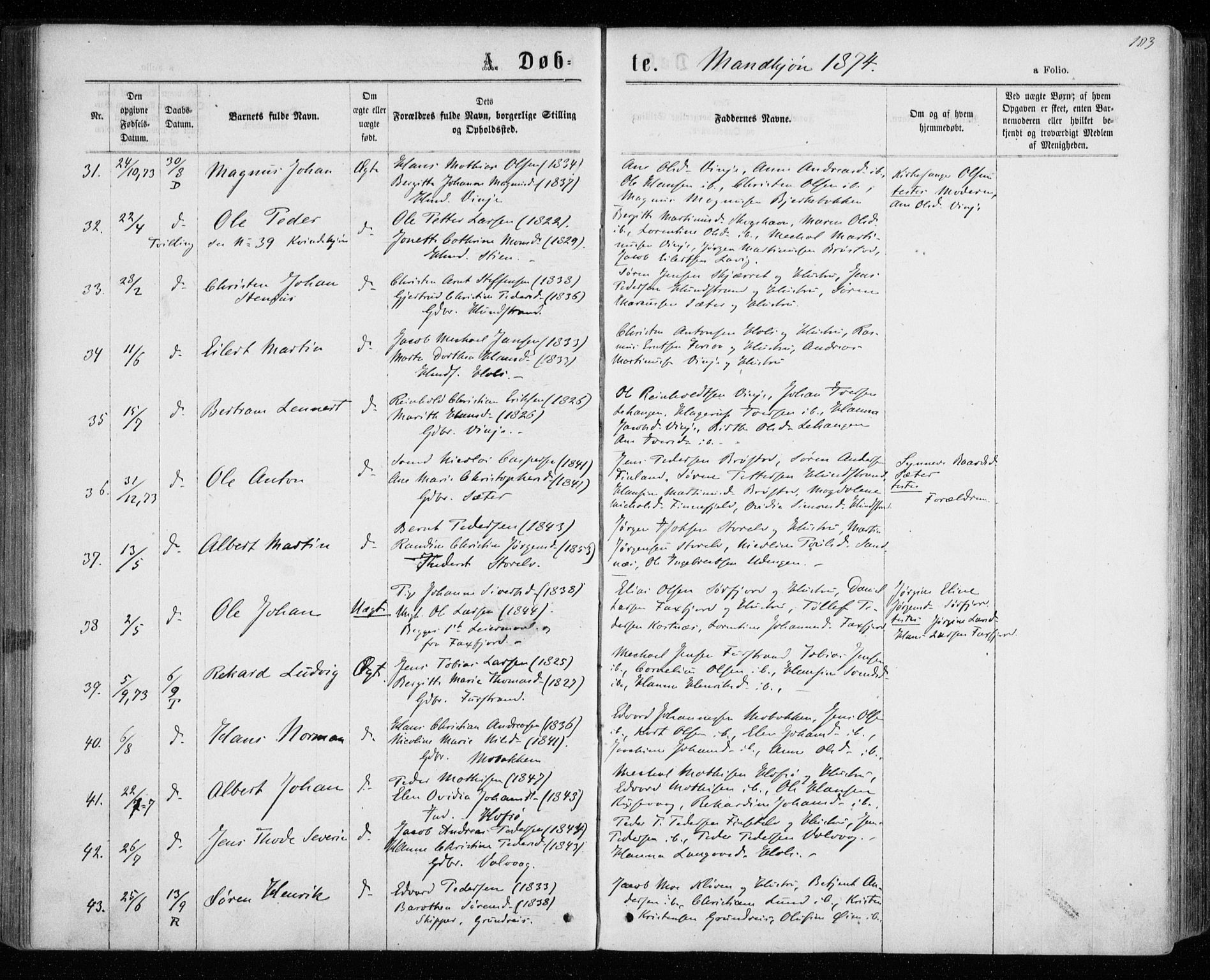 Tranøy sokneprestkontor, AV/SATØ-S-1313/I/Ia/Iaa/L0008kirke: Parish register (official) no. 8, 1867-1877, p. 103