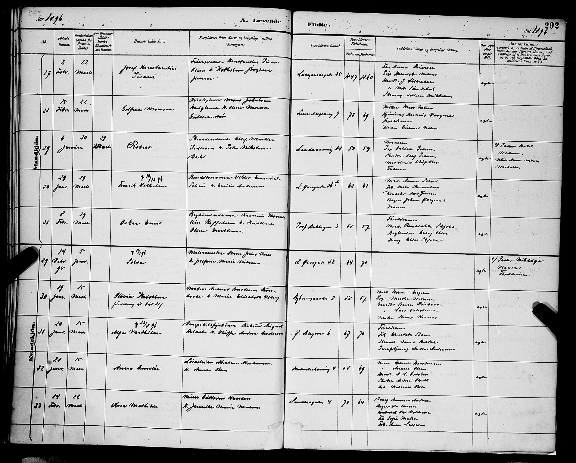 Korskirken sokneprestembete, AV/SAB-A-76101/H/Hab: Parish register (copy) no. B 9, 1887-1896, p. 292