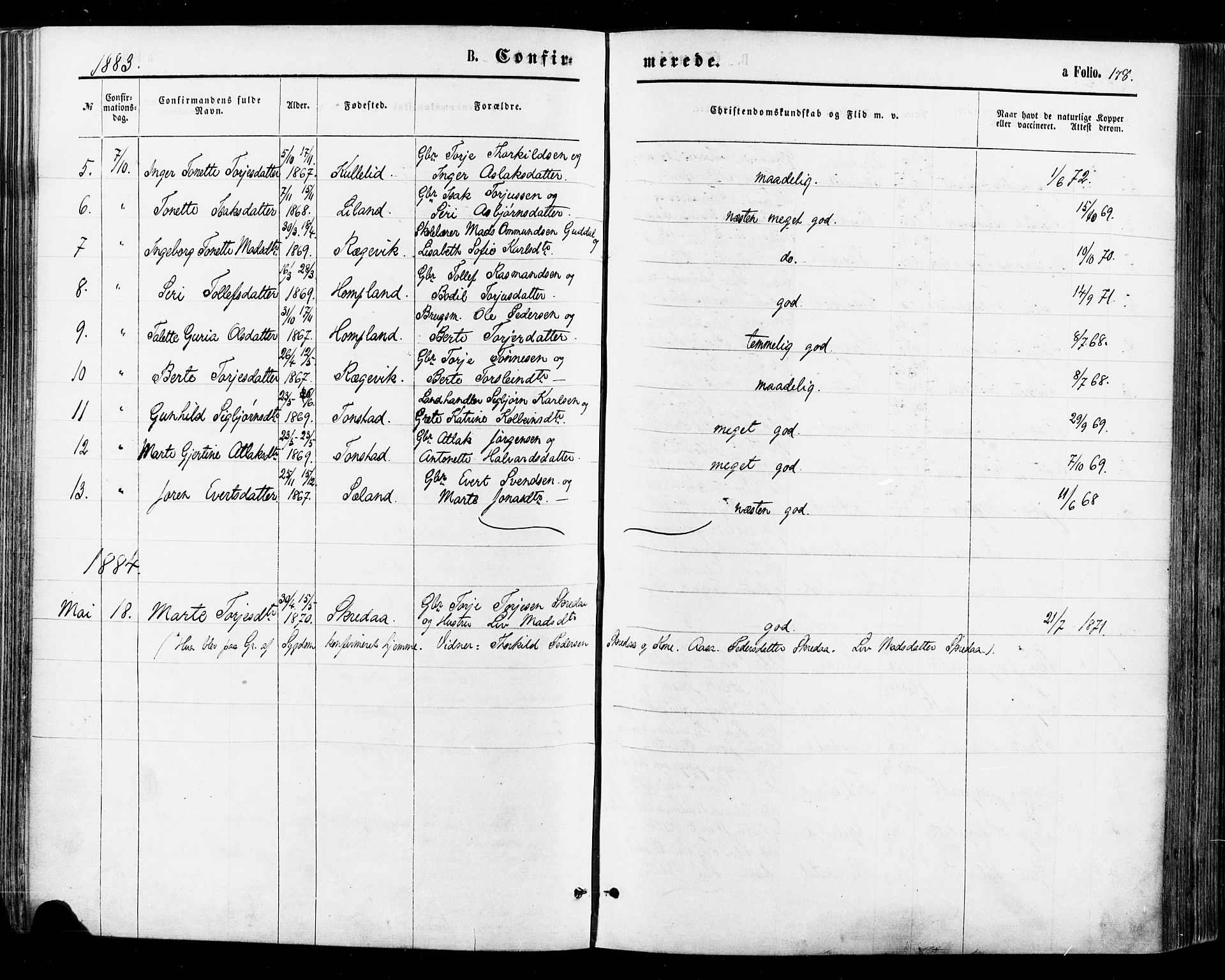 Sirdal sokneprestkontor, AV/SAK-1111-0036/F/Fa/Fab/L0003: Parish register (official) no. A 3, 1874-1886, p. 178