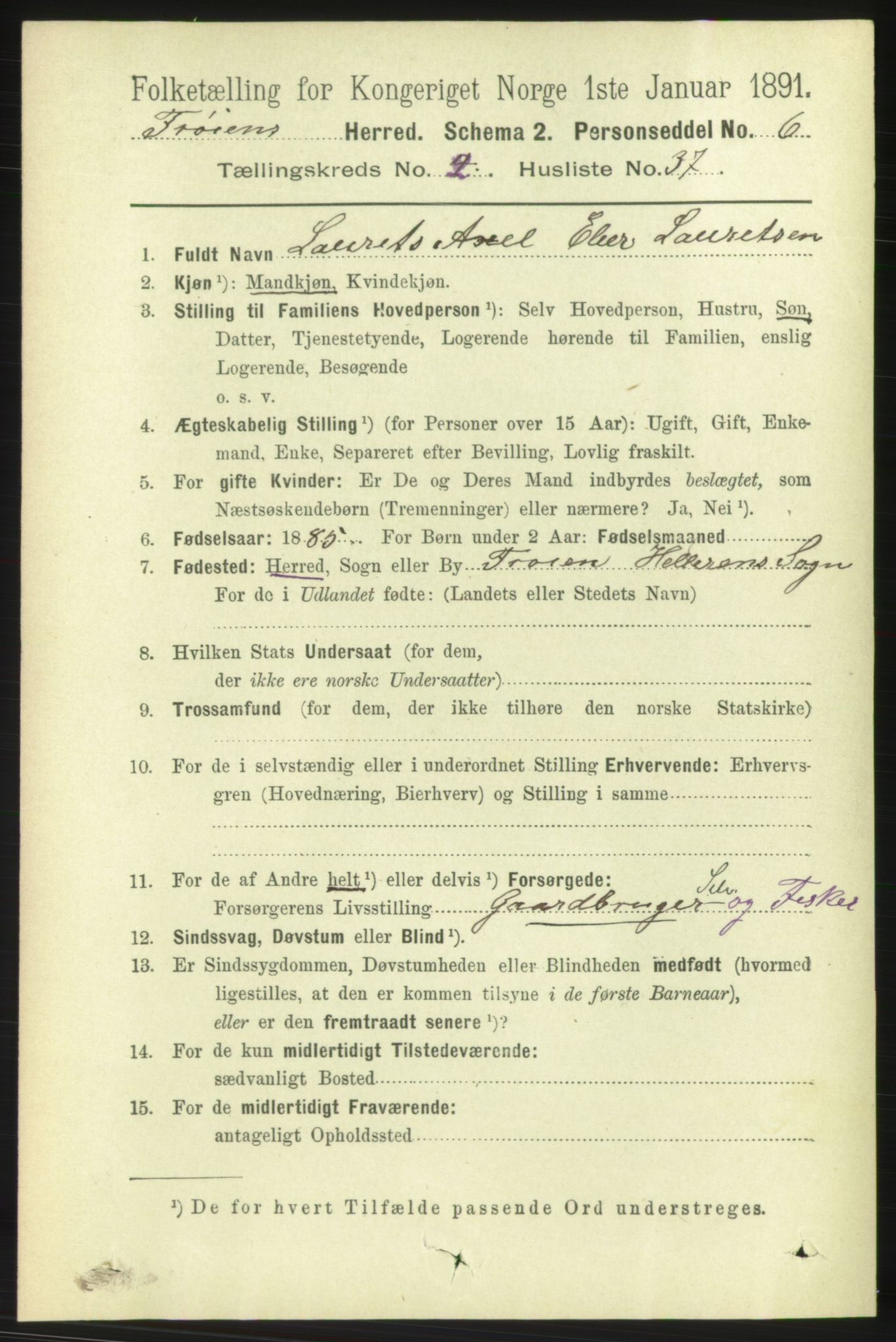 RA, 1891 census for 1619 Frøya, 1891, p. 1208