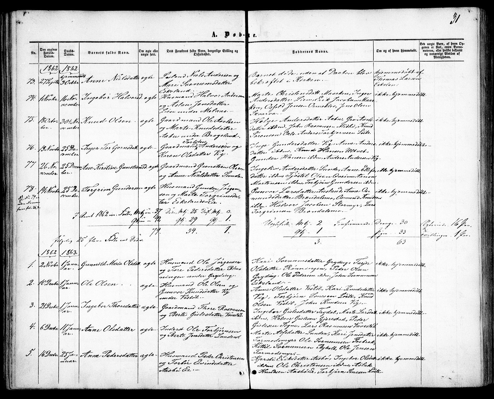 Gjerstad sokneprestkontor, SAK/1111-0014/F/Fa/Faa/L0007: Parish register (official) no. A 7, 1858-1875, p. 31