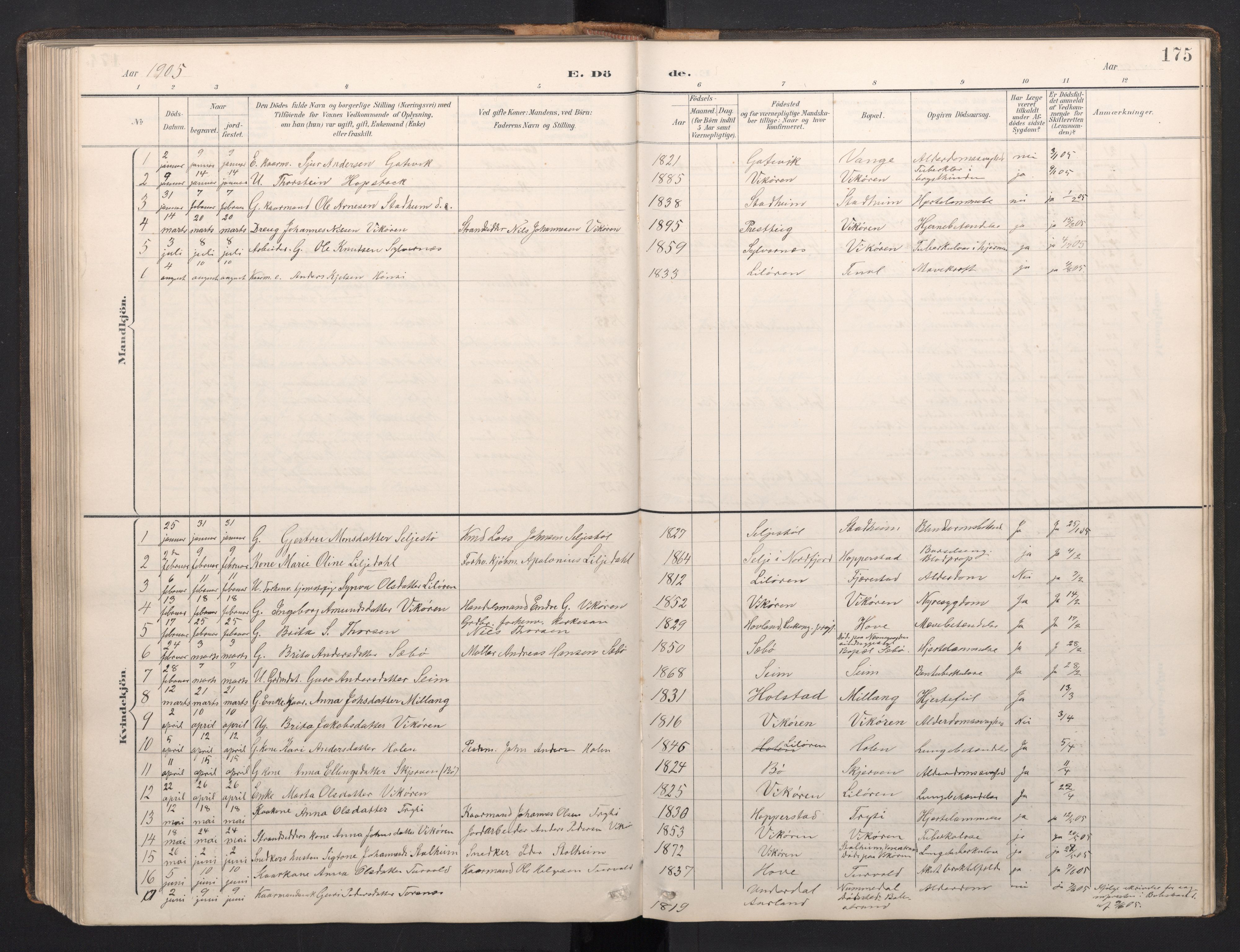 Vik sokneprestembete, SAB/A-81501: Parish register (copy) no. A 4, 1895-1914, p. 174b-175a