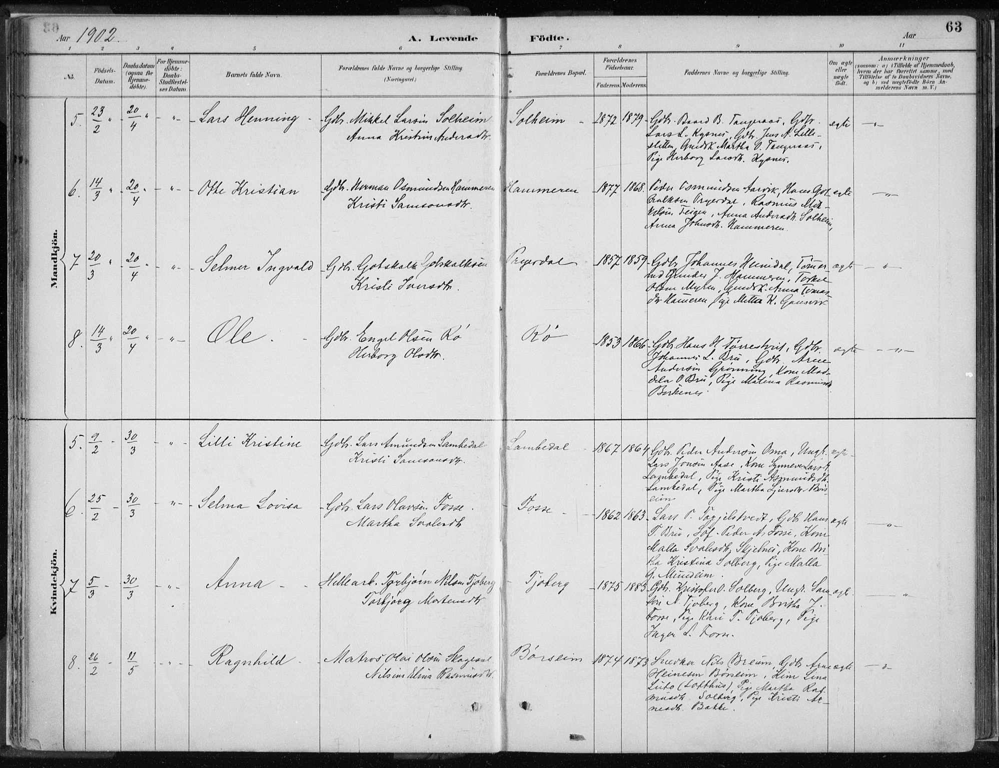 Strandebarm sokneprestembete, AV/SAB-A-78401/H/Haa: Parish register (official) no. B  1, 1886-1908, p. 63