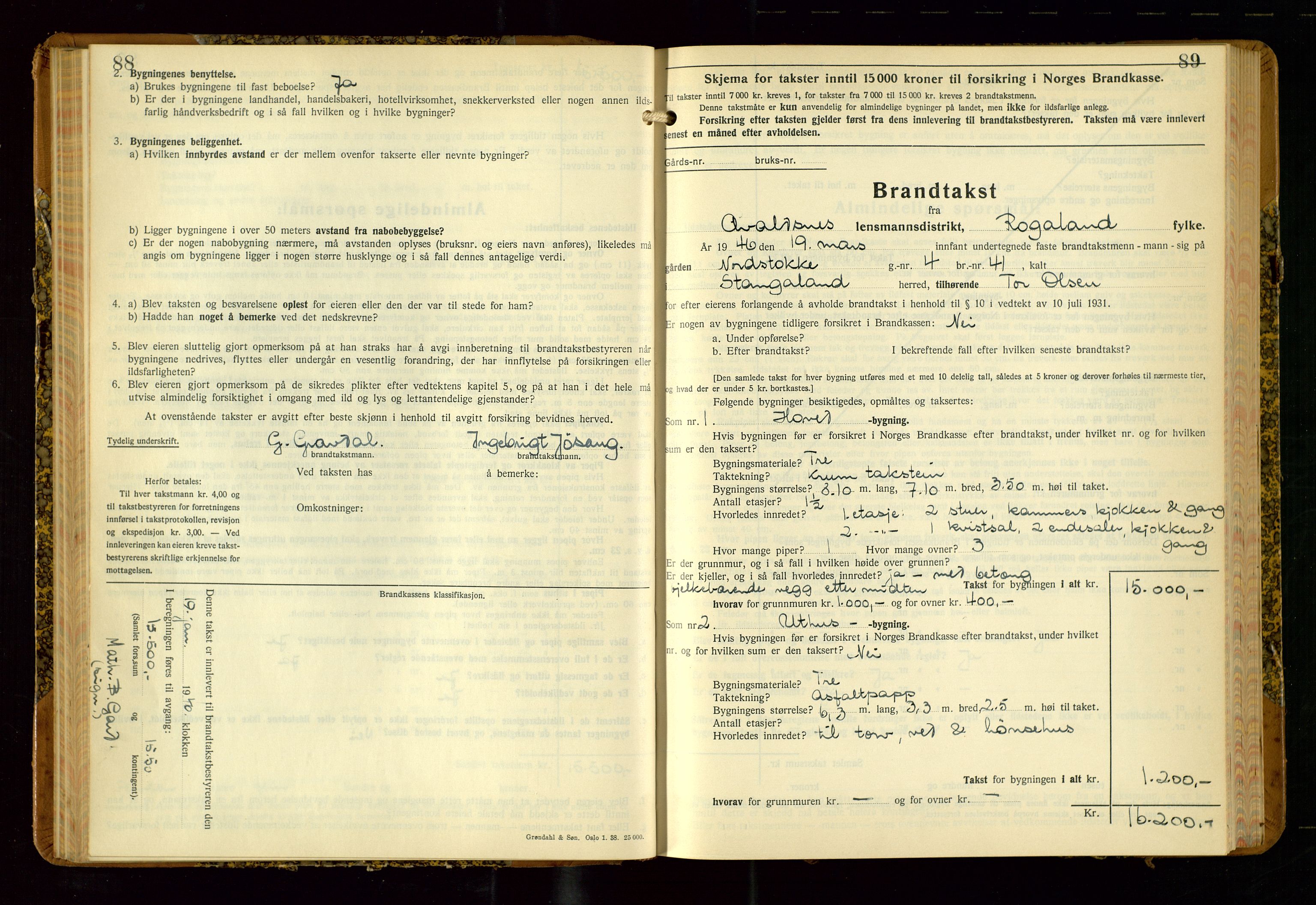 Avaldsnes lensmannskontor, SAST/A-100286/Gob/L0002: "Branntakstprotokoll for Avaldsnes lensmannsdistrikt Rogaland fylke", 1940-1950, p. 88-89