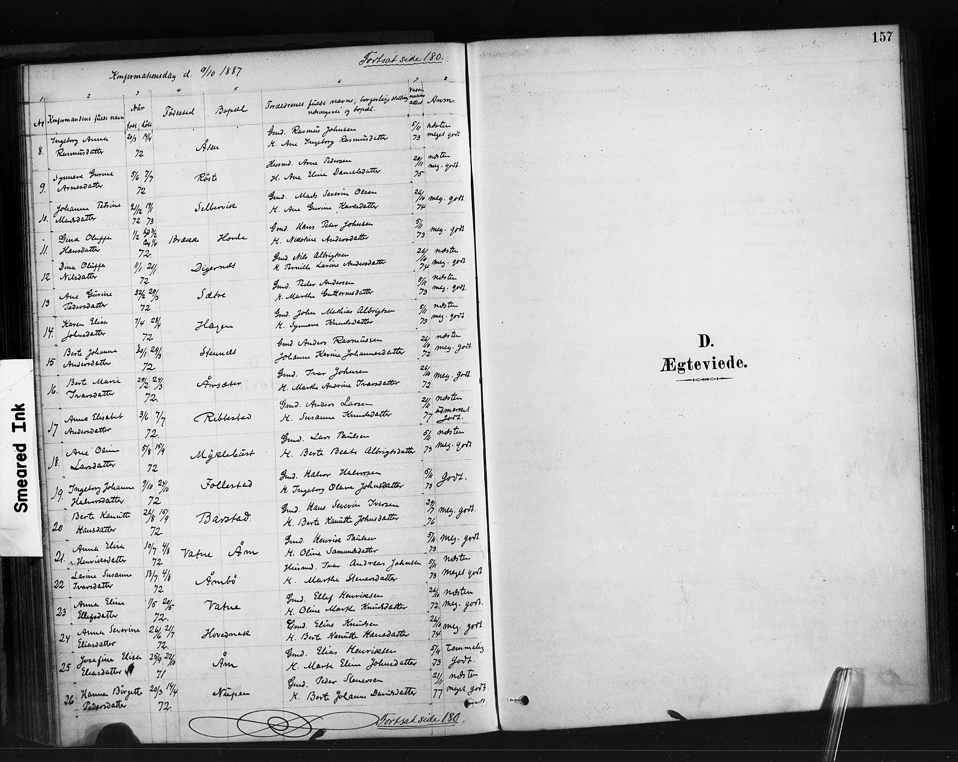 Ministerialprotokoller, klokkerbøker og fødselsregistre - Møre og Romsdal, SAT/A-1454/513/L0176: Parish register (official) no. 513A03, 1877-1889, p. 157
