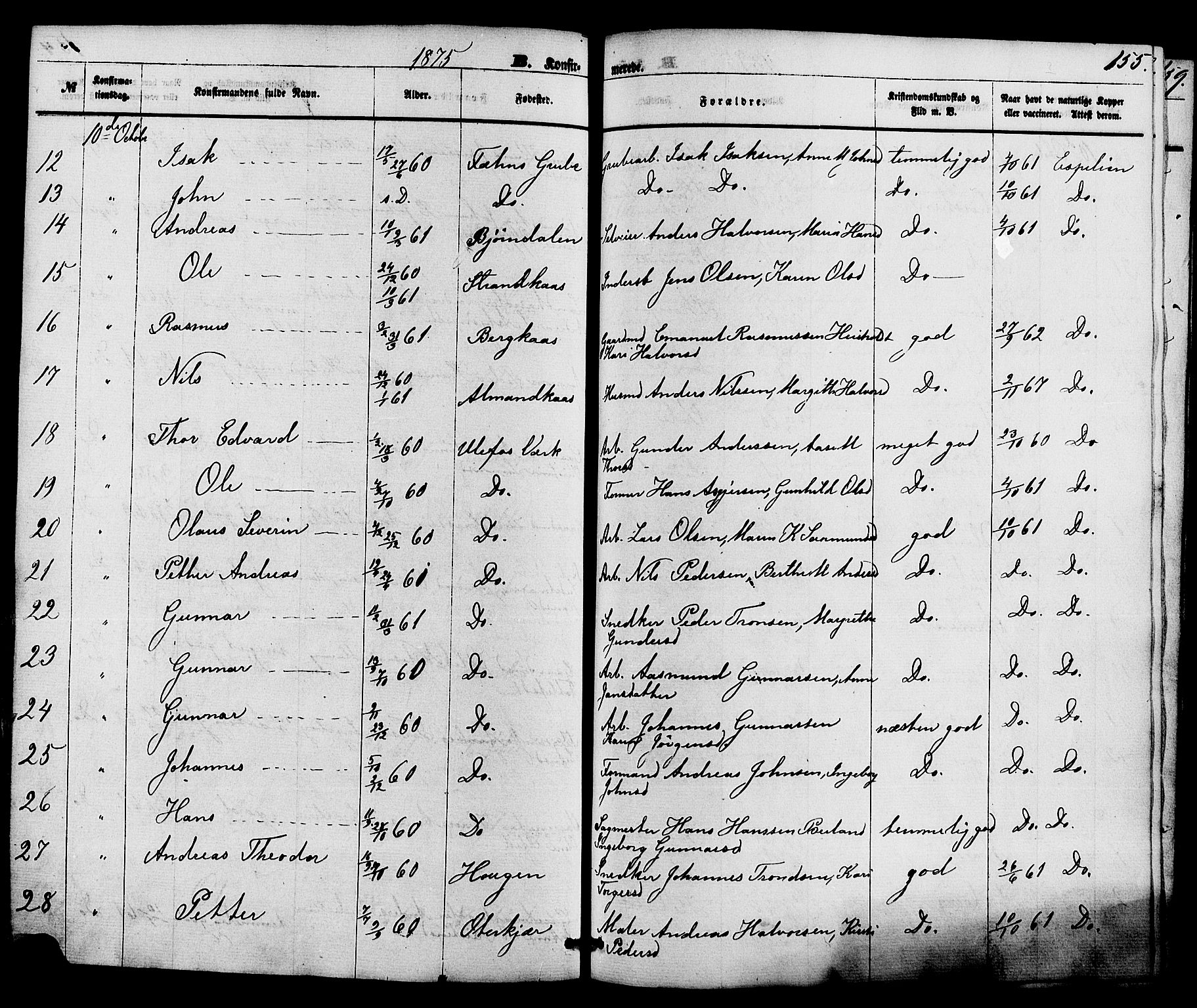 Holla kirkebøker, SAKO/A-272/F/Fa/L0007: Parish register (official) no. 7, 1869-1881, p. 155