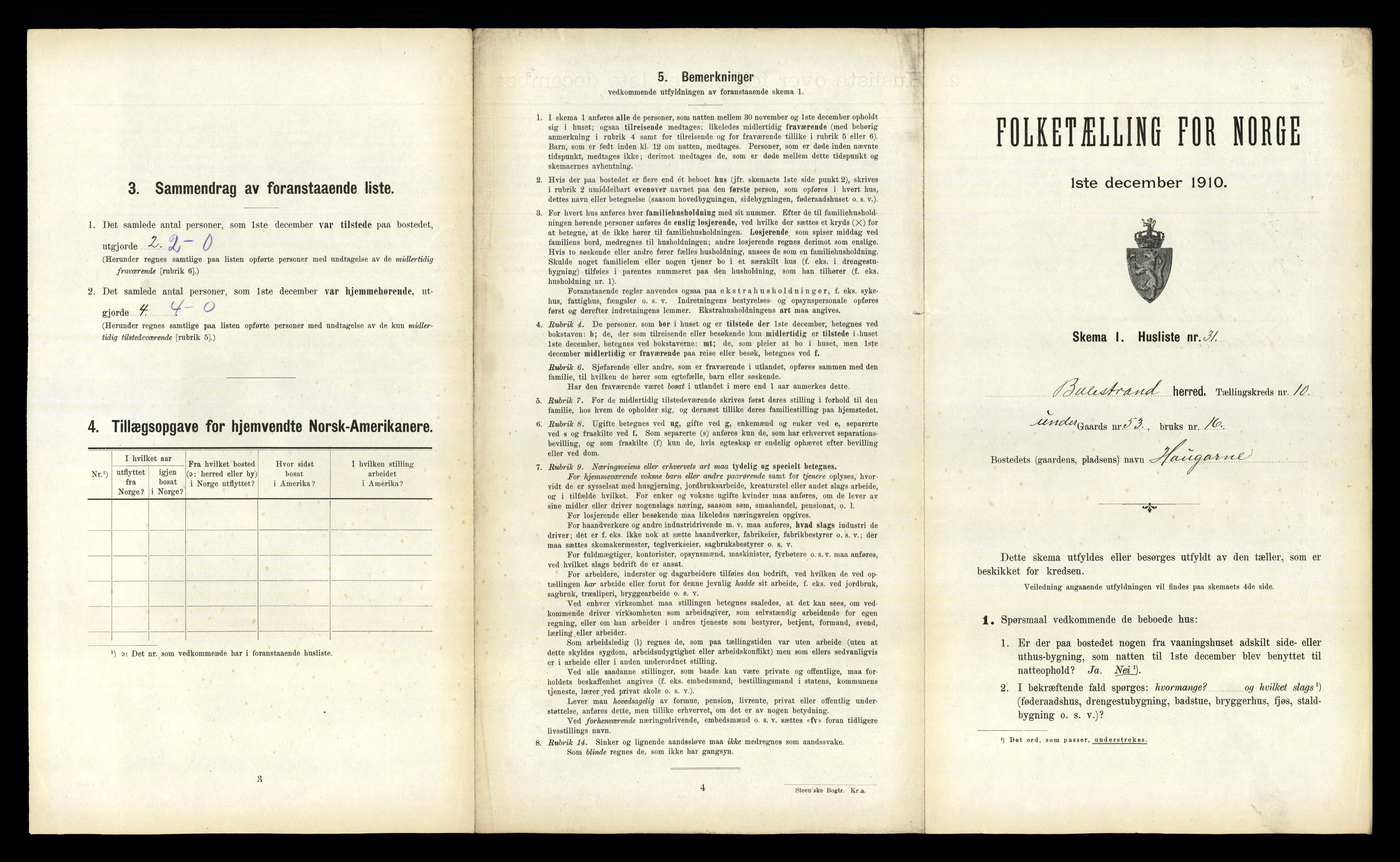 RA, 1910 census for Balestrand, 1910, p. 688