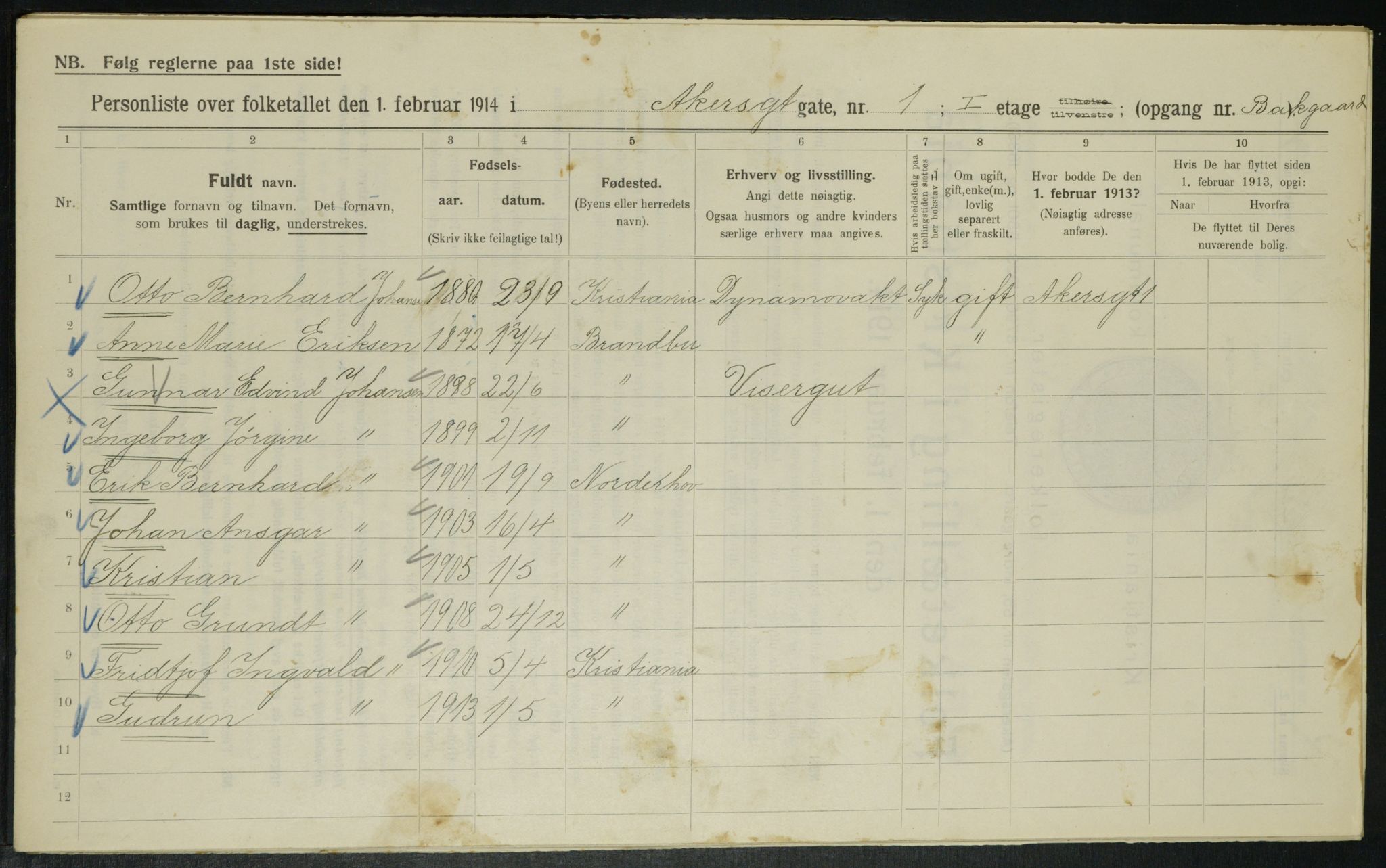 OBA, Municipal Census 1914 for Kristiania, 1914, p. 317