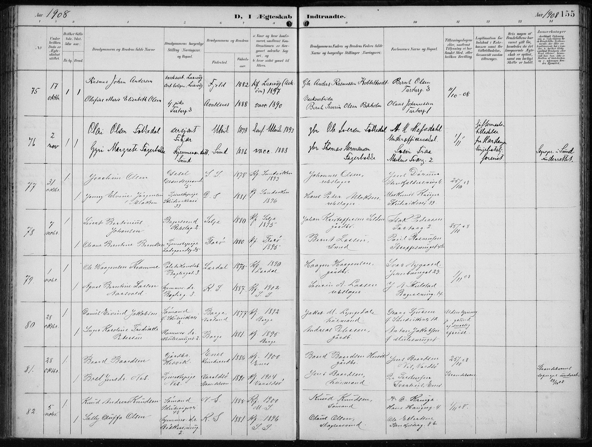 Sandviken Sokneprestembete, AV/SAB-A-77601/H/Ha/L0014: Parish register (official) no. D 1, 1896-1911, p. 155