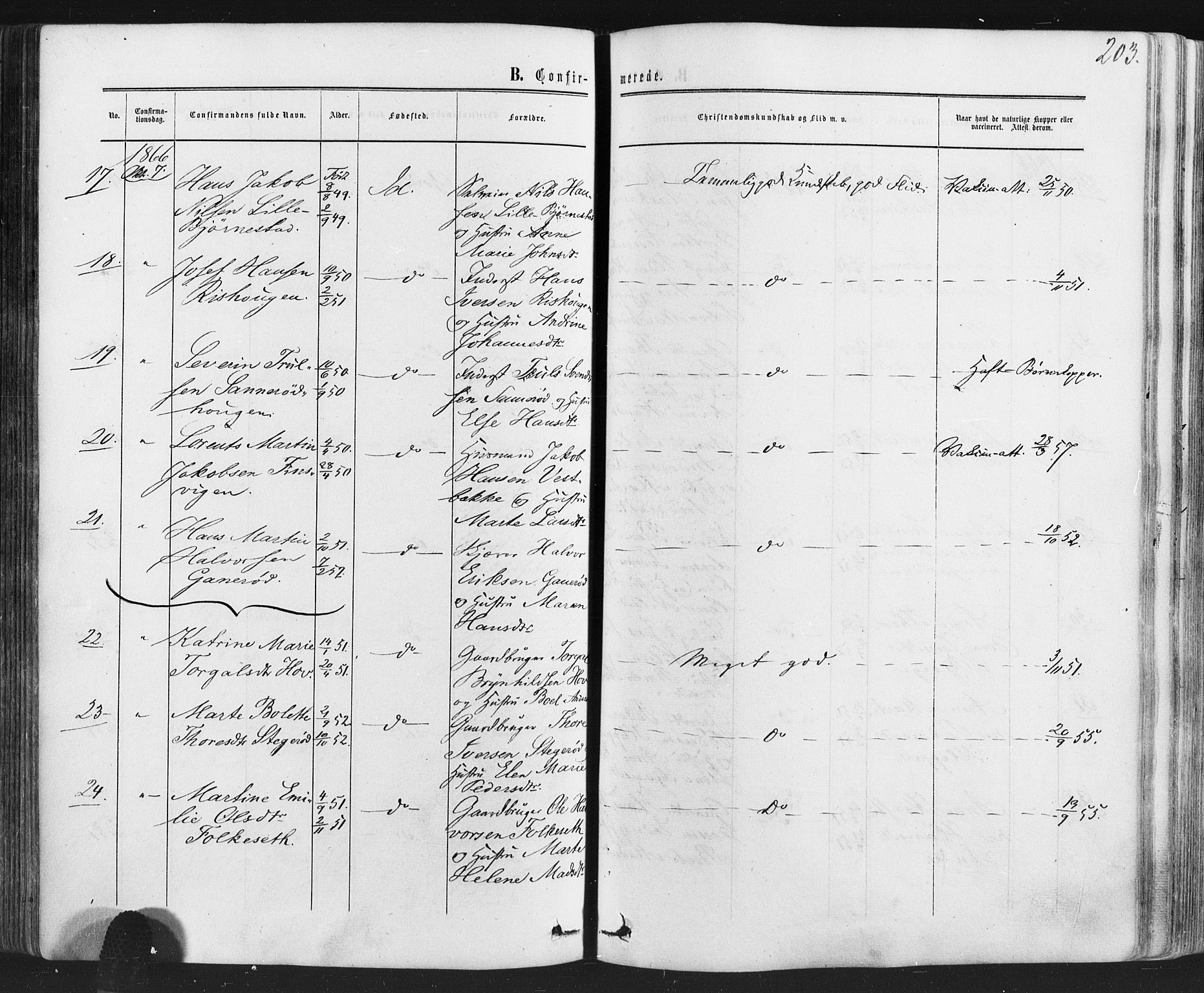 Idd prestekontor Kirkebøker, AV/SAO-A-10911/F/Fc/L0005: Parish register (official) no. III 5, 1861-1877, p. 203