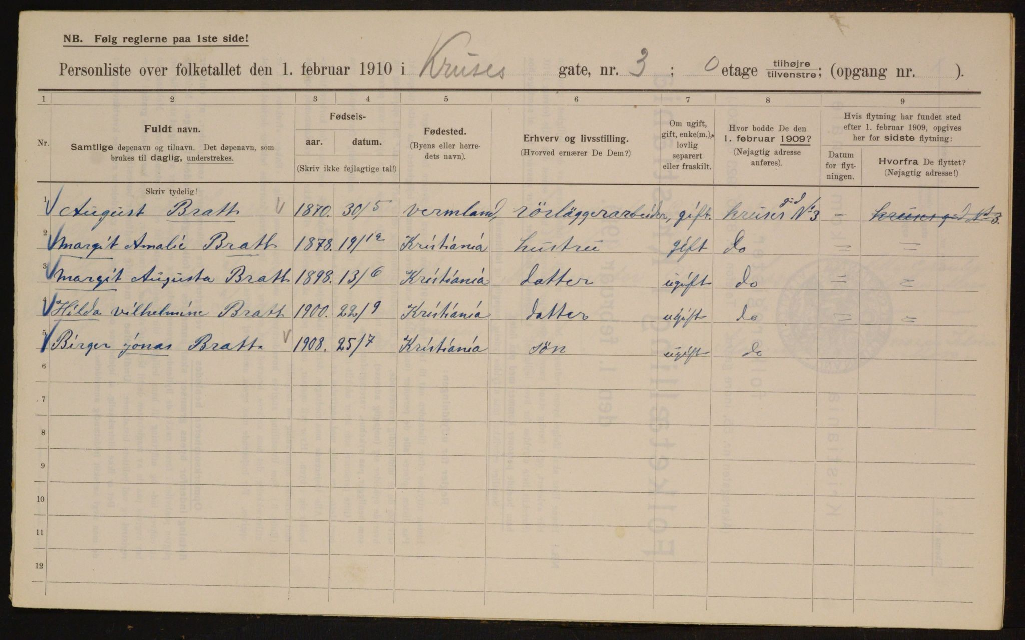 OBA, Municipal Census 1910 for Kristiania, 1910, p. 53319