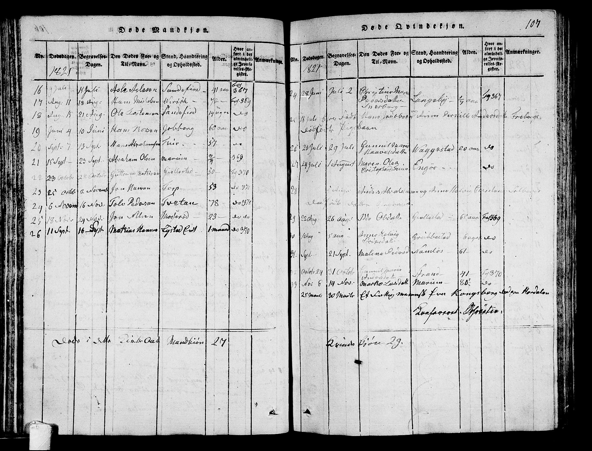 Sandar kirkebøker, AV/SAKO-A-243/G/Ga/L0001: Parish register (copy) no. 1, 1814-1835, p. 107