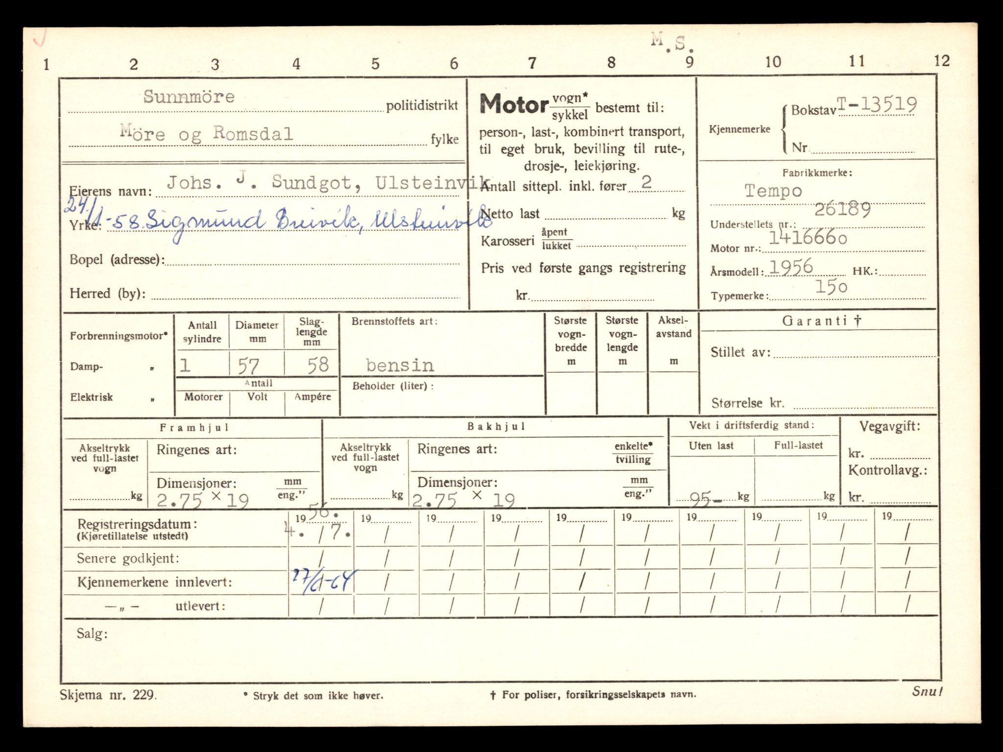 Møre og Romsdal vegkontor - Ålesund trafikkstasjon, AV/SAT-A-4099/F/Fe/L0039: Registreringskort for kjøretøy T 13361 - T 13530, 1927-1998, p. 2793