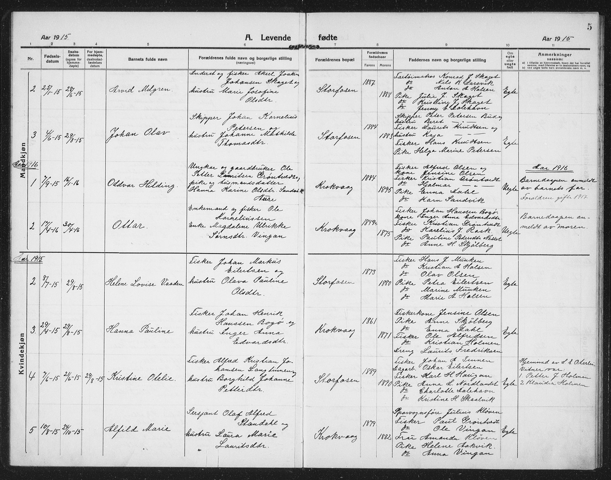 Ministerialprotokoller, klokkerbøker og fødselsregistre - Sør-Trøndelag, SAT/A-1456/659/L0750: Parish register (copy) no. 659C07, 1914-1940, p. 5