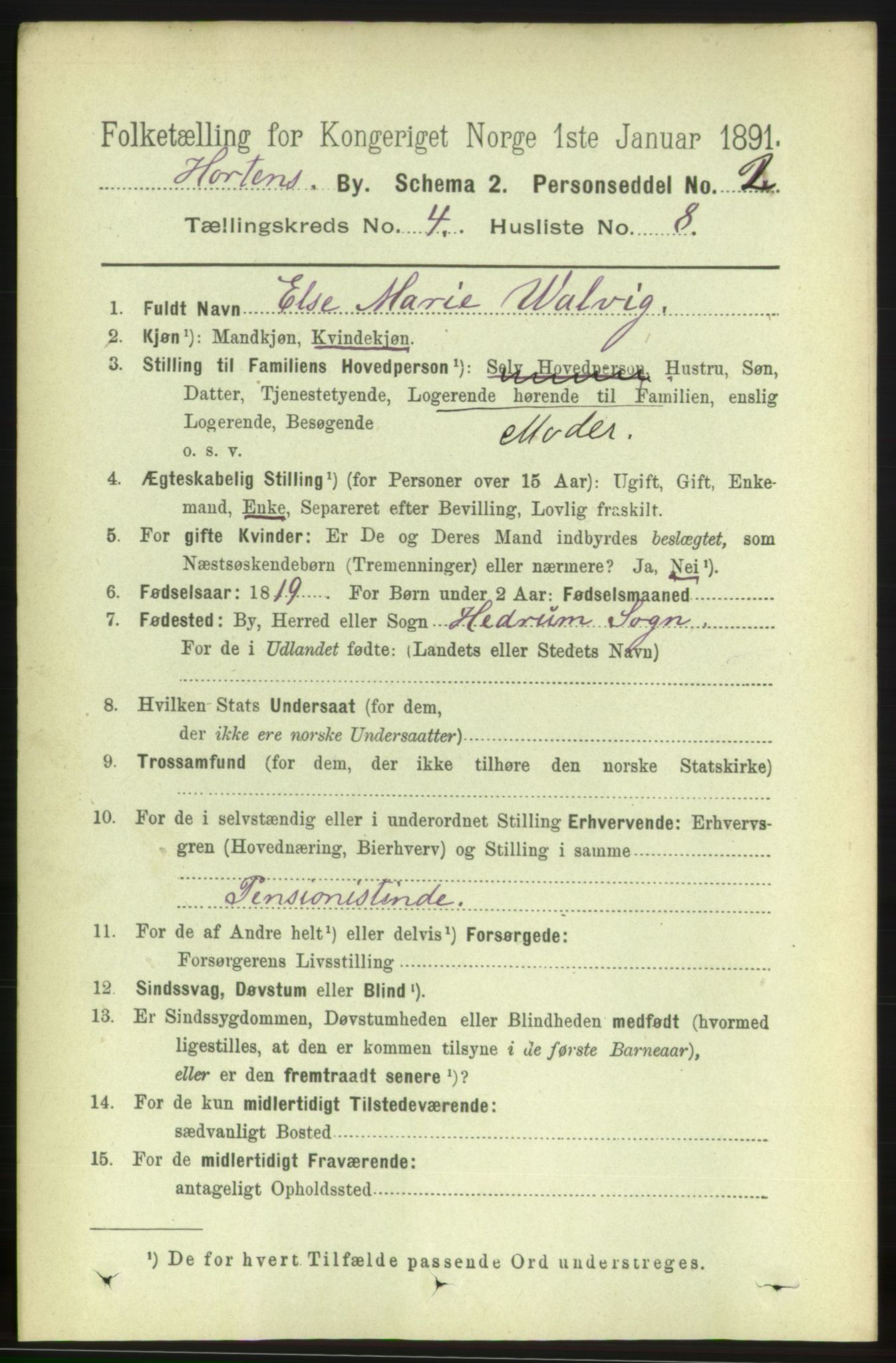 RA, 1891 census for 0703 Horten, 1891, p. 3272