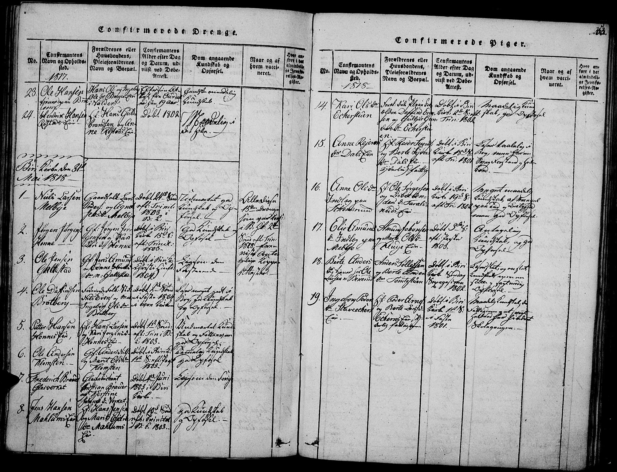 Biri prestekontor, SAH/PREST-096/H/Ha/Haa/L0003: Parish register (official) no. 3, 1814-1828, p. 253