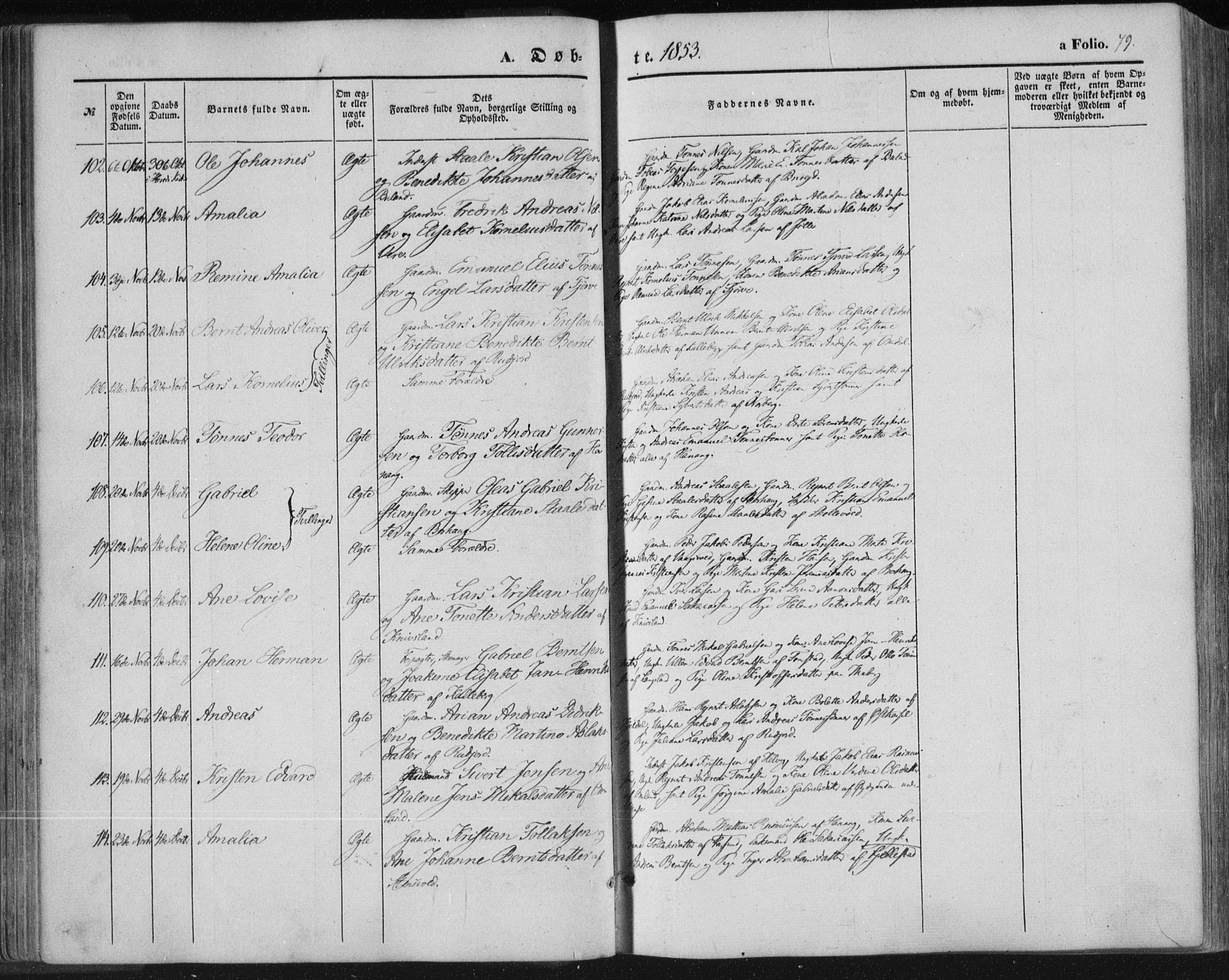 Lista sokneprestkontor, AV/SAK-1111-0027/F/Fa/L0010: Parish register (official) no. A 10, 1846-1861, p. 79