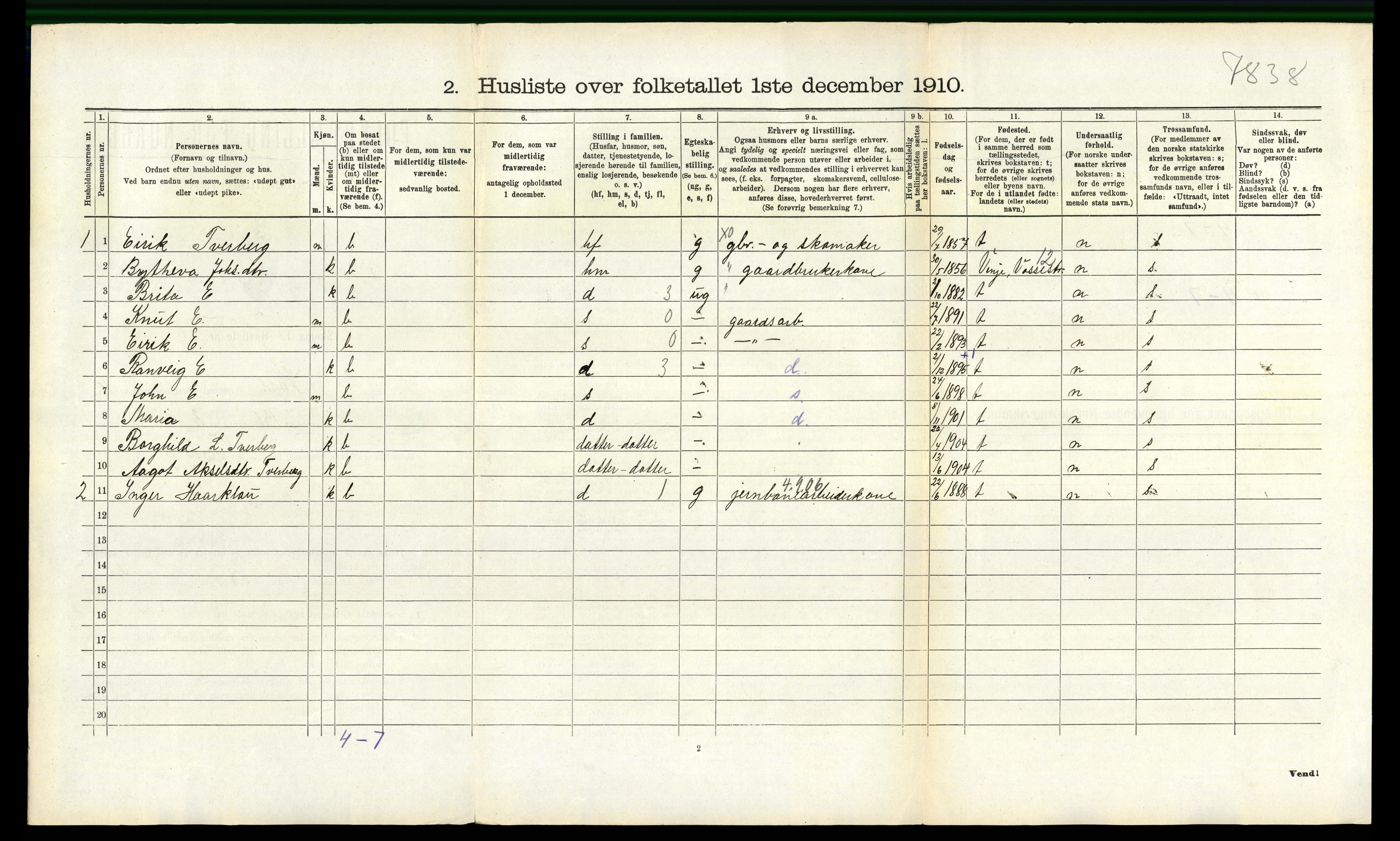 RA, 1910 census for Voss, 1910, p. 1419