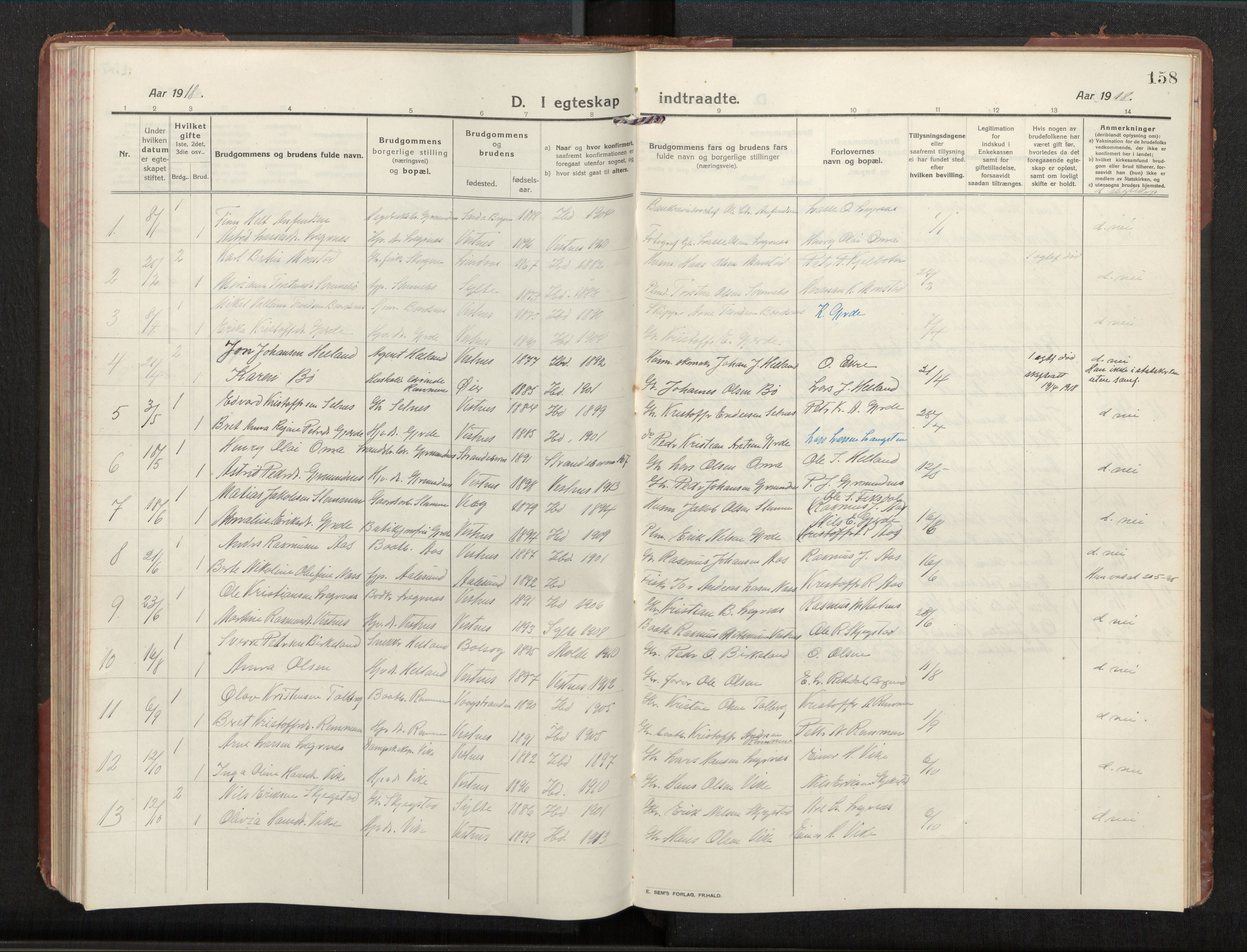 Ministerialprotokoller, klokkerbøker og fødselsregistre - Møre og Romsdal, AV/SAT-A-1454/539/L0536a: Parish register (copy) no. 539C03, 1912-1936, p. 158