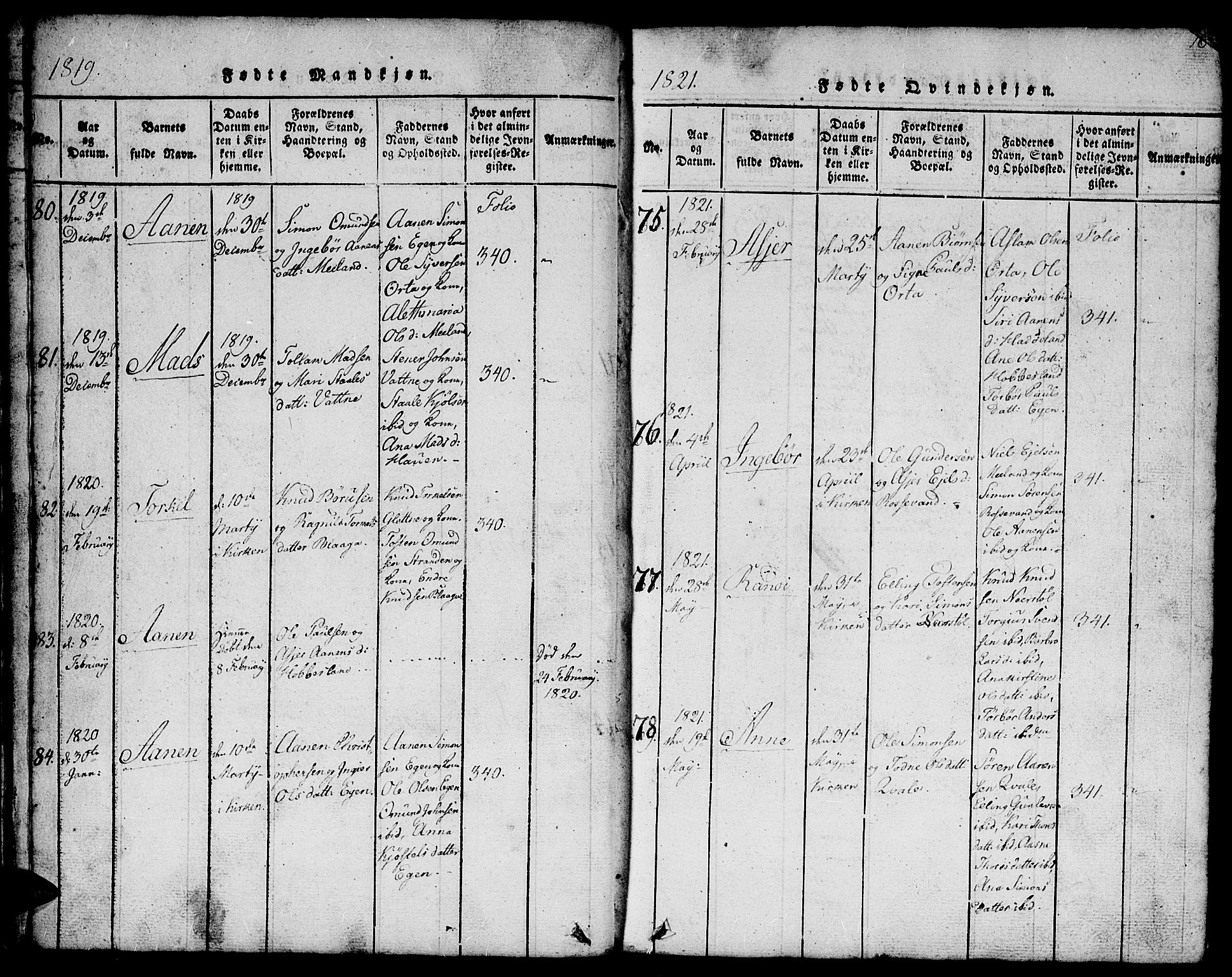 Hægebostad sokneprestkontor, AV/SAK-1111-0024/F/Fb/Fbb/L0001: Parish register (copy) no. B 1, 1816-1850, p. 16