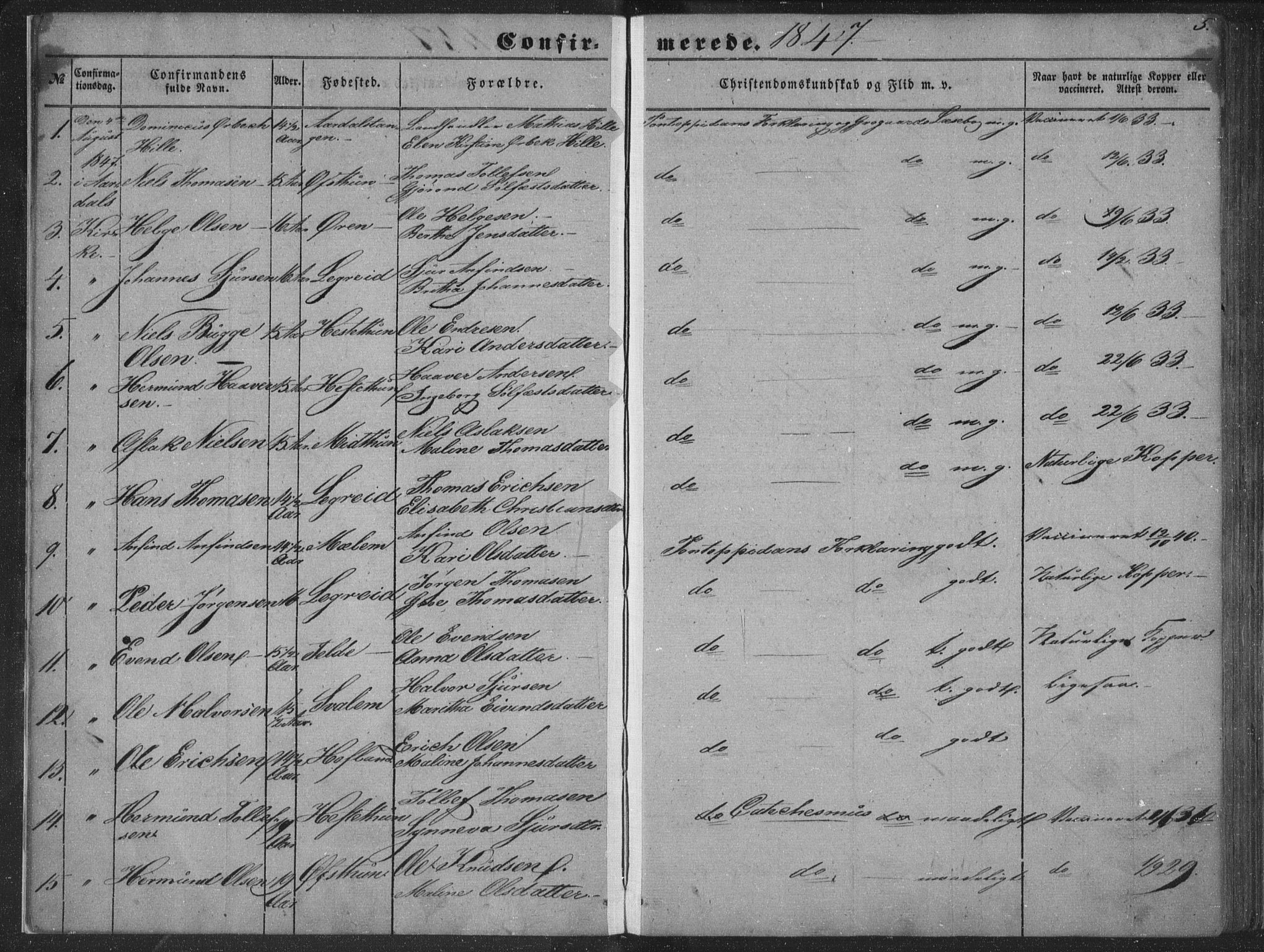 Lærdal sokneprestembete, AV/SAB-A-81201: Parish register (official) no. A 13, 1847-1864, p. 5
