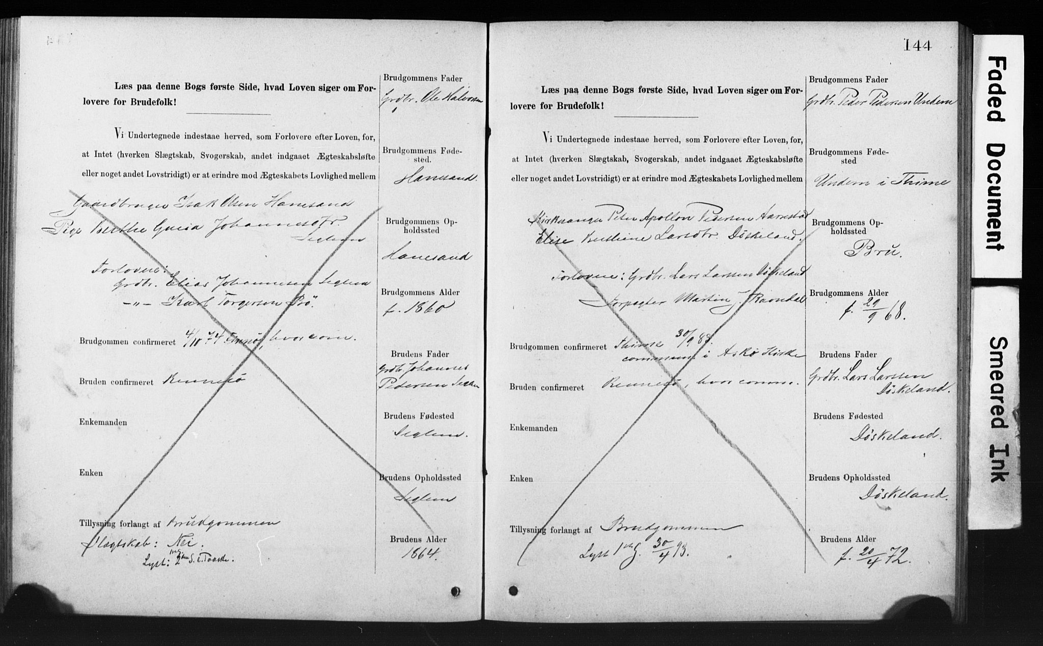Rennesøy sokneprestkontor, SAST/A -101827/I/Ie/L0001: Banns register no. 1, 1873-1898, p. 144