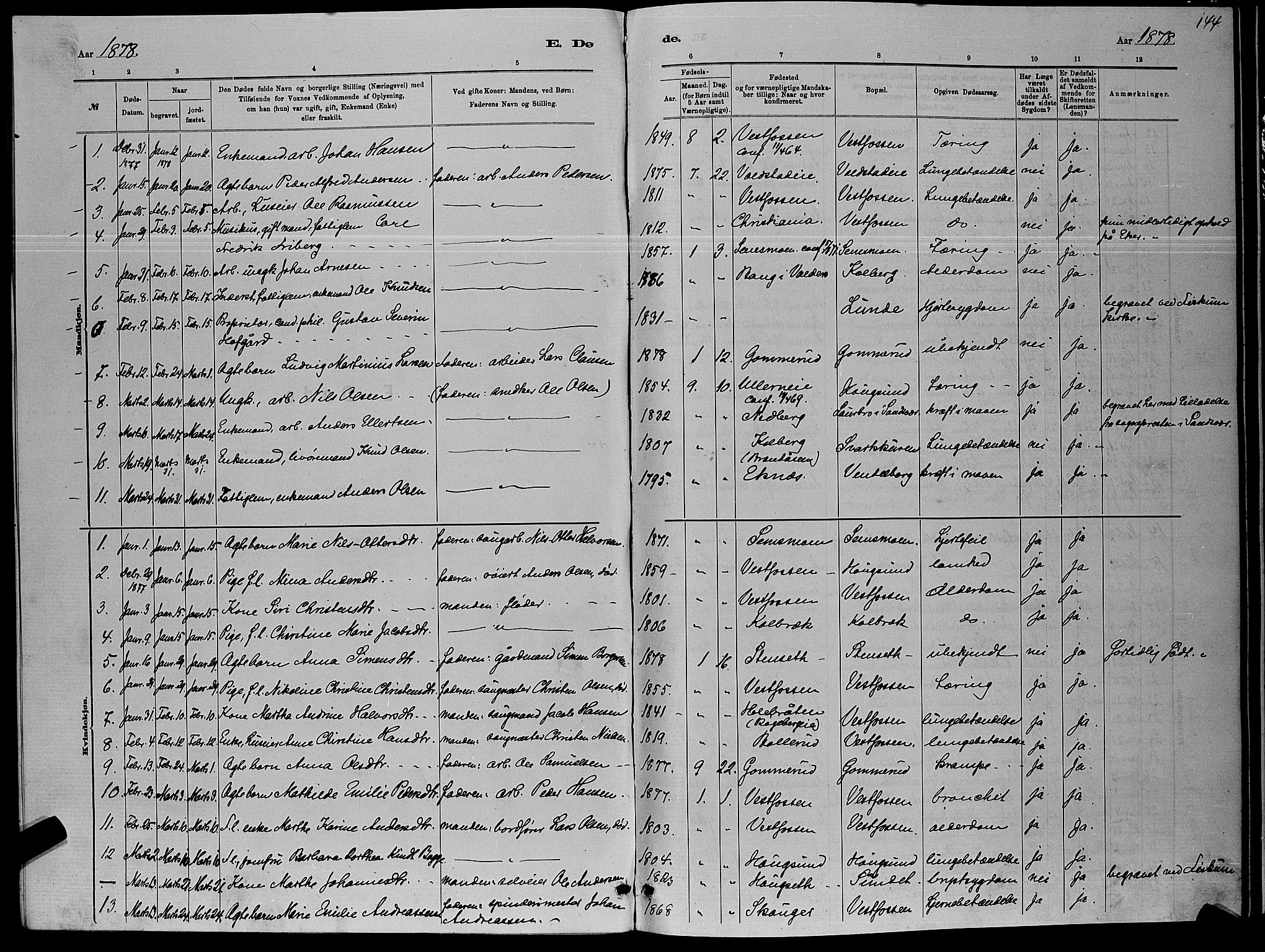 Eiker kirkebøker, AV/SAKO-A-4/G/Ga/L0005: Parish register (copy) no. I 5, 1878-1887, p. 144