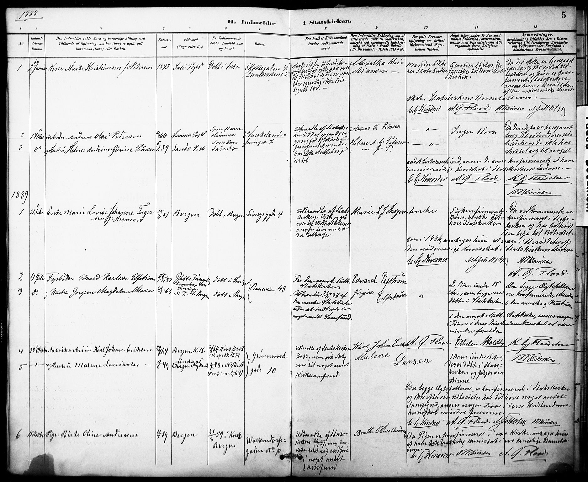 Domkirken sokneprestembete, SAB/A-74801/H/Haa: Parish register (official) no. I 1, 1887-1908, p. 5