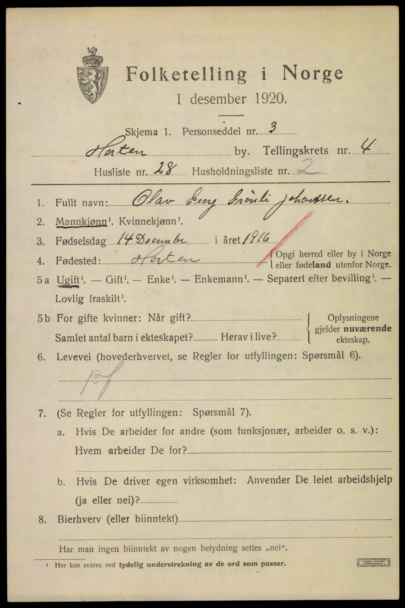 SAKO, 1920 census for Horten, 1920, p. 16817