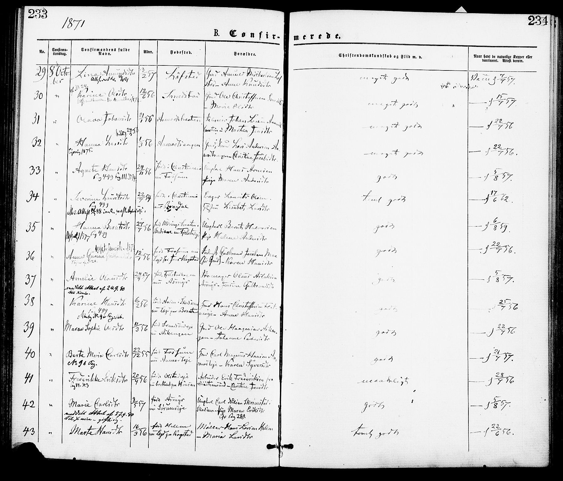 Gjerdrum prestekontor Kirkebøker, SAO/A-10412b/F/Fa/L0008: Parish register (official) no. I 8, 1867-1880, p. 233-234